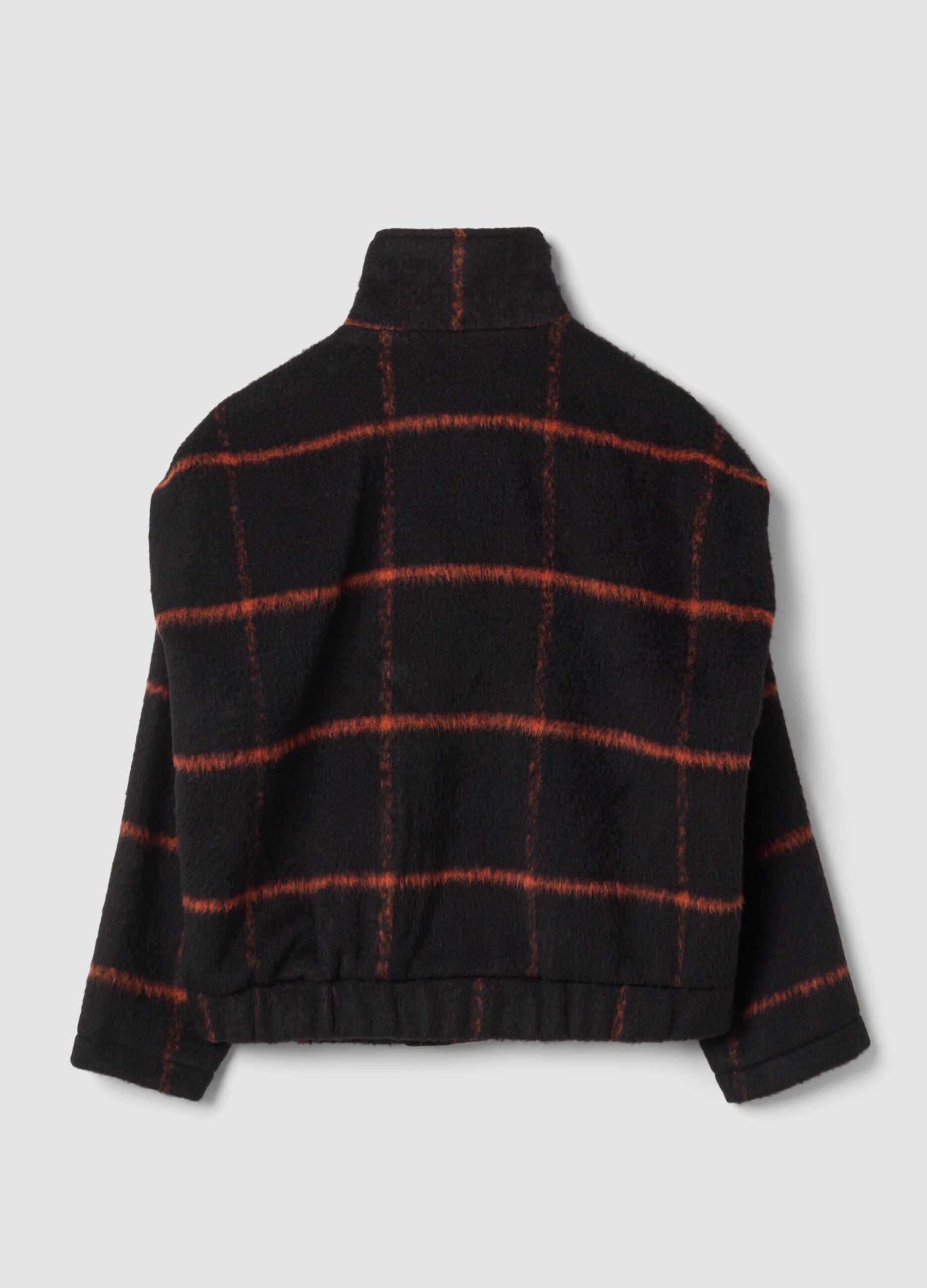 Cappotto nero e arancione scuro in misto lana a quadri regular fit