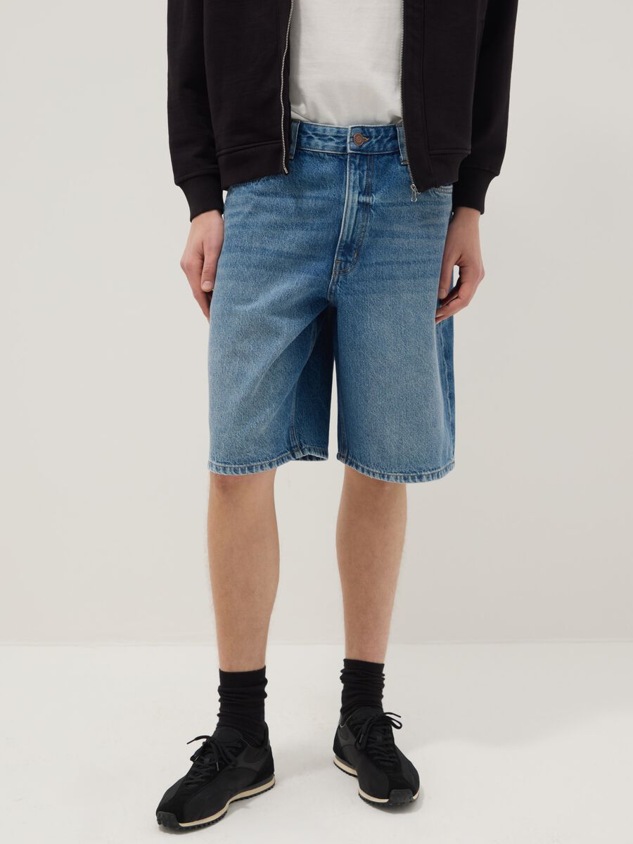 Blue pure cotton baggy denim shorts_1