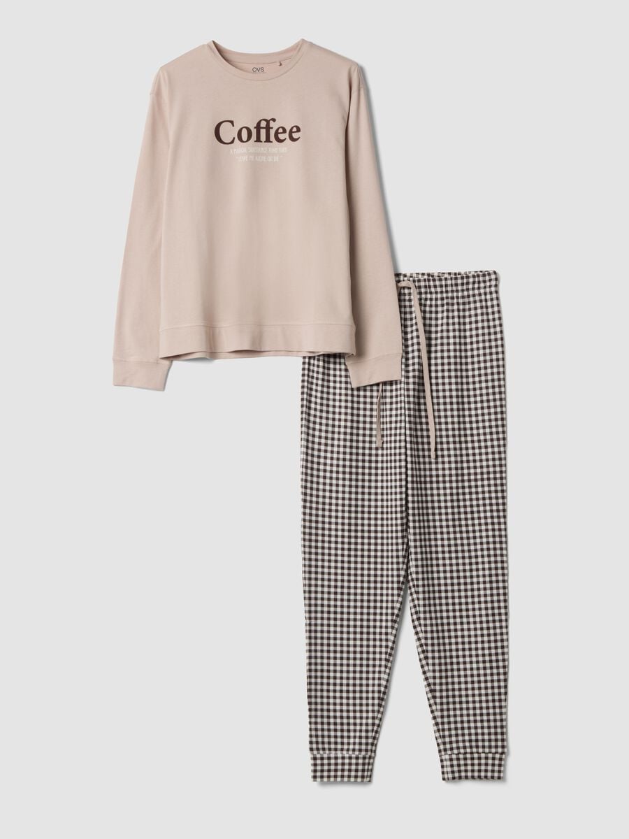 Taupe grey organic cotton pyjamas with print_4