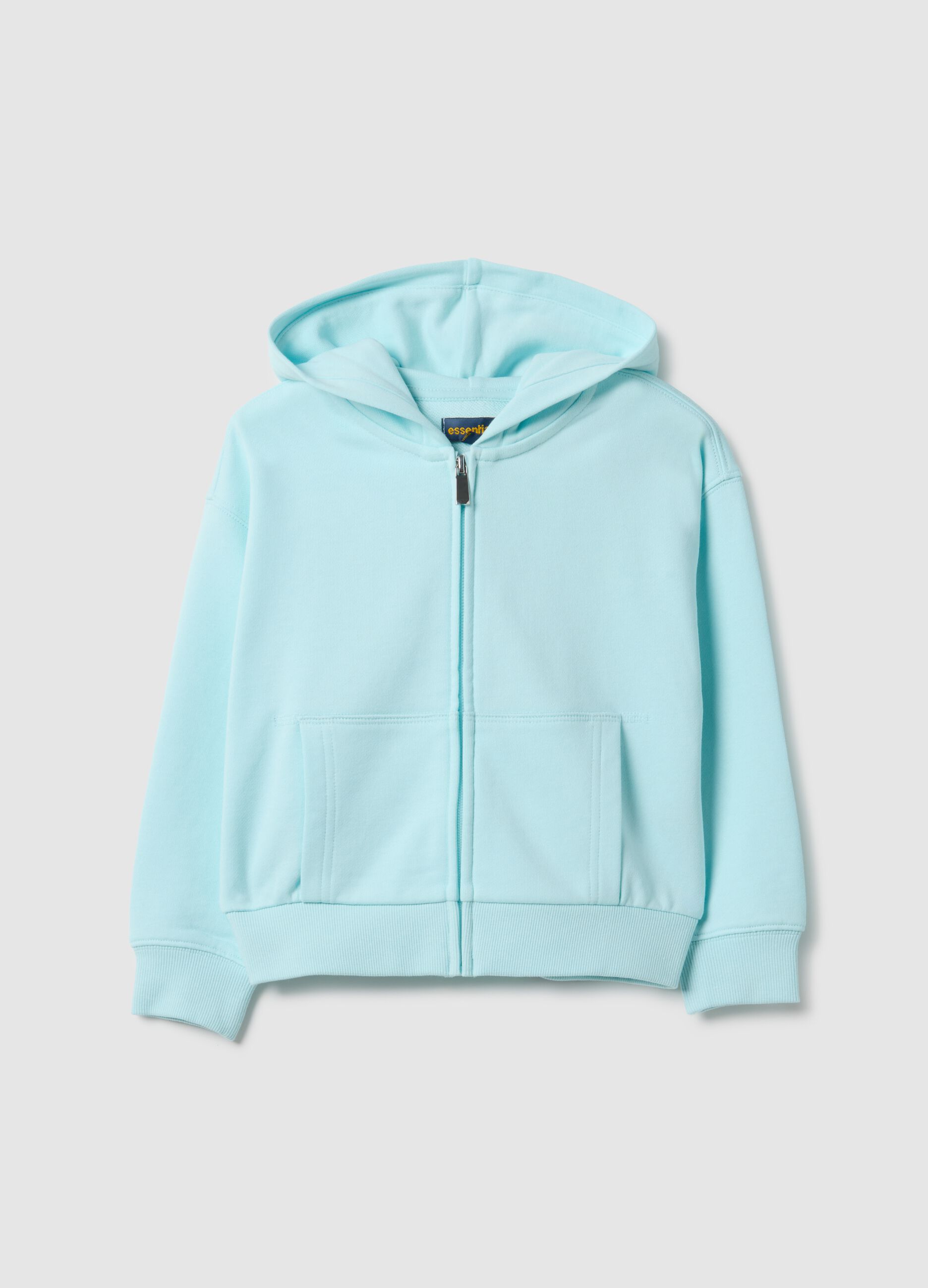 Girls' blue hoodie with zip made from pure cotton, regular fit