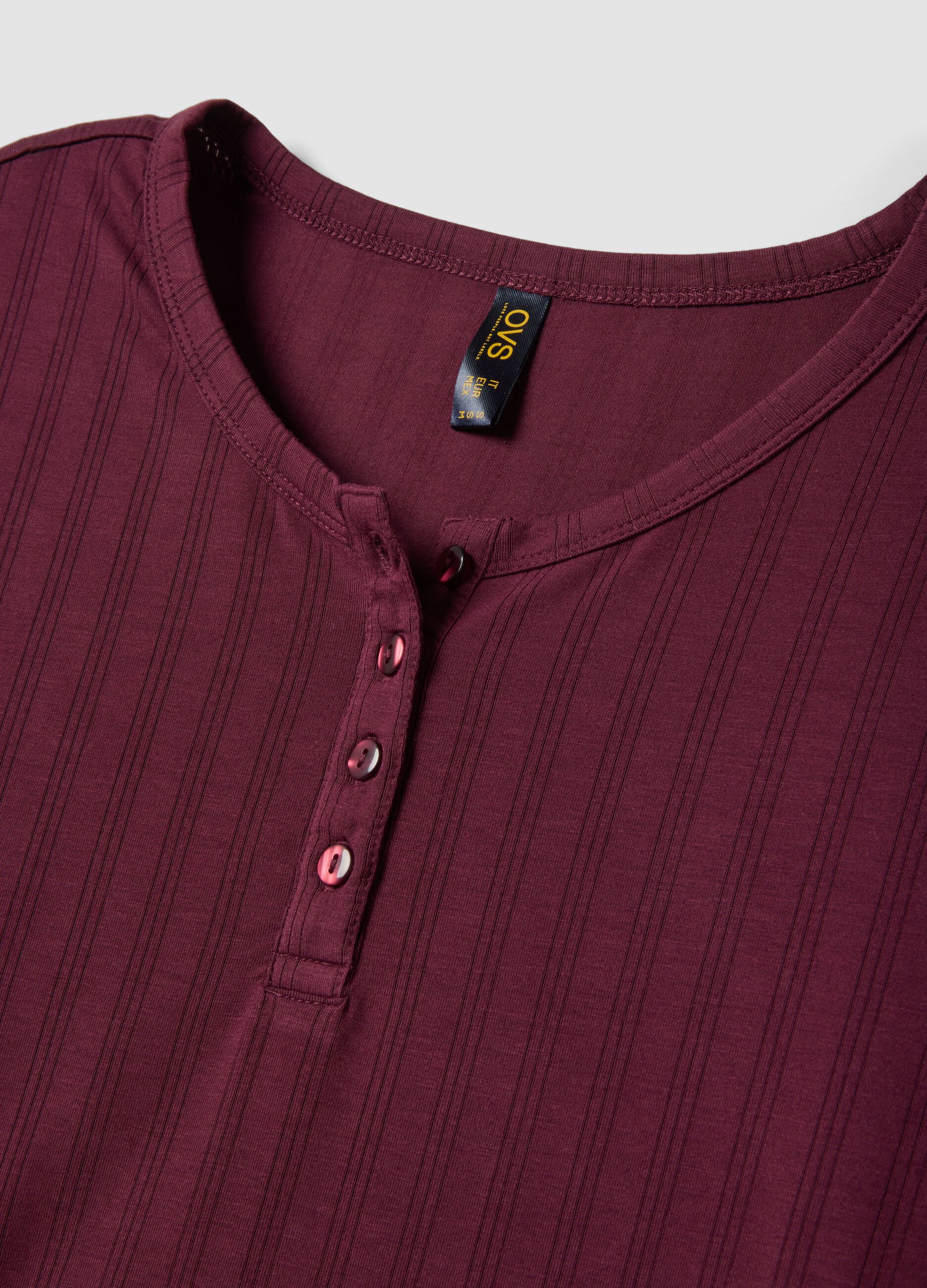 Red ribbed stretch viscose pyjama top