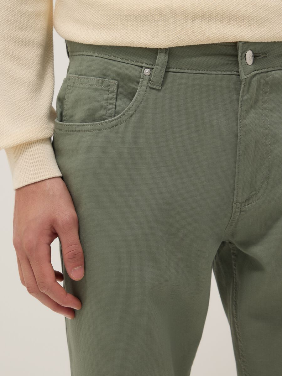 Regular fit green stretch cotton trousers_4