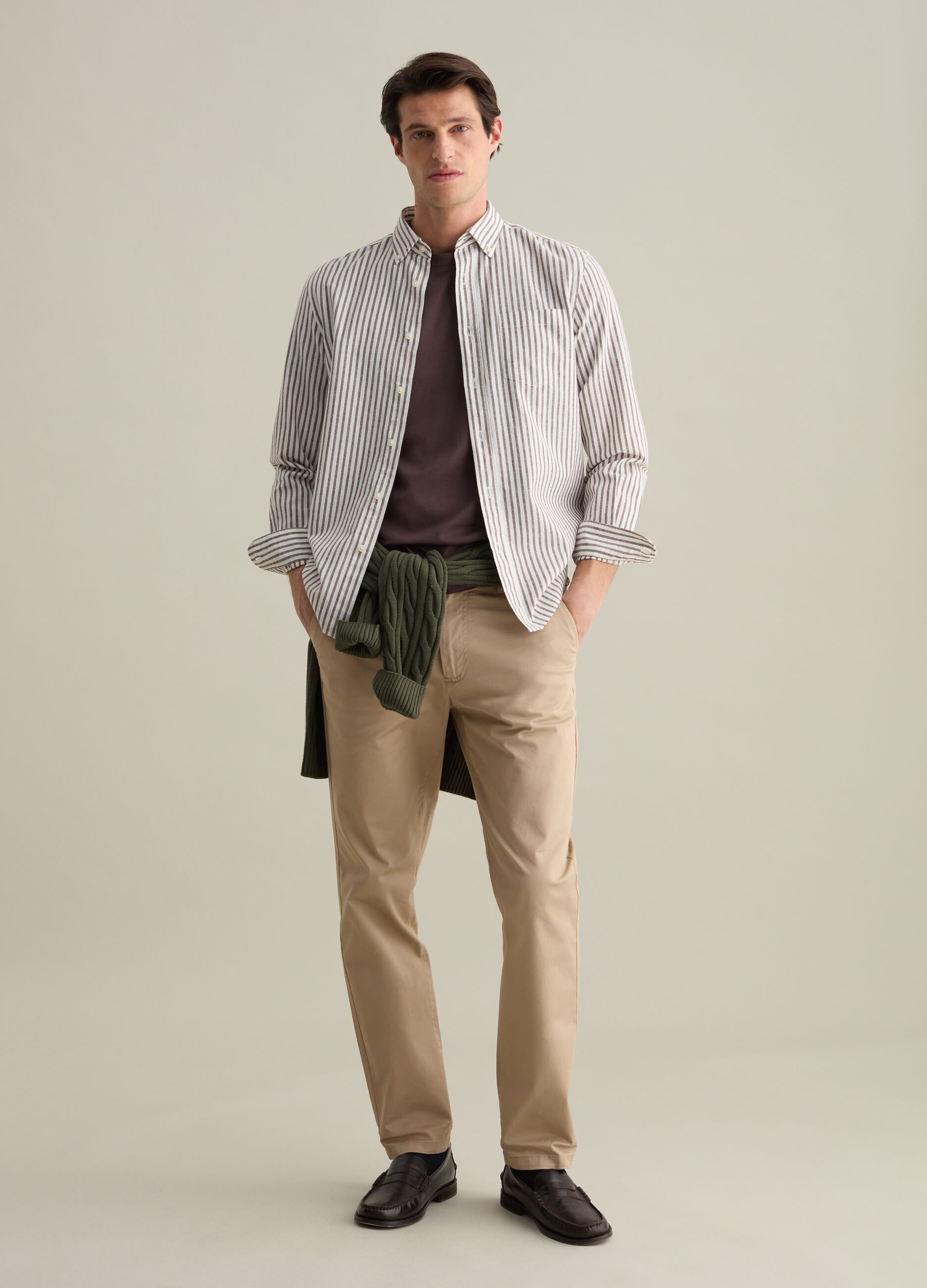 Camicia regular fit in cotone e lino a righe