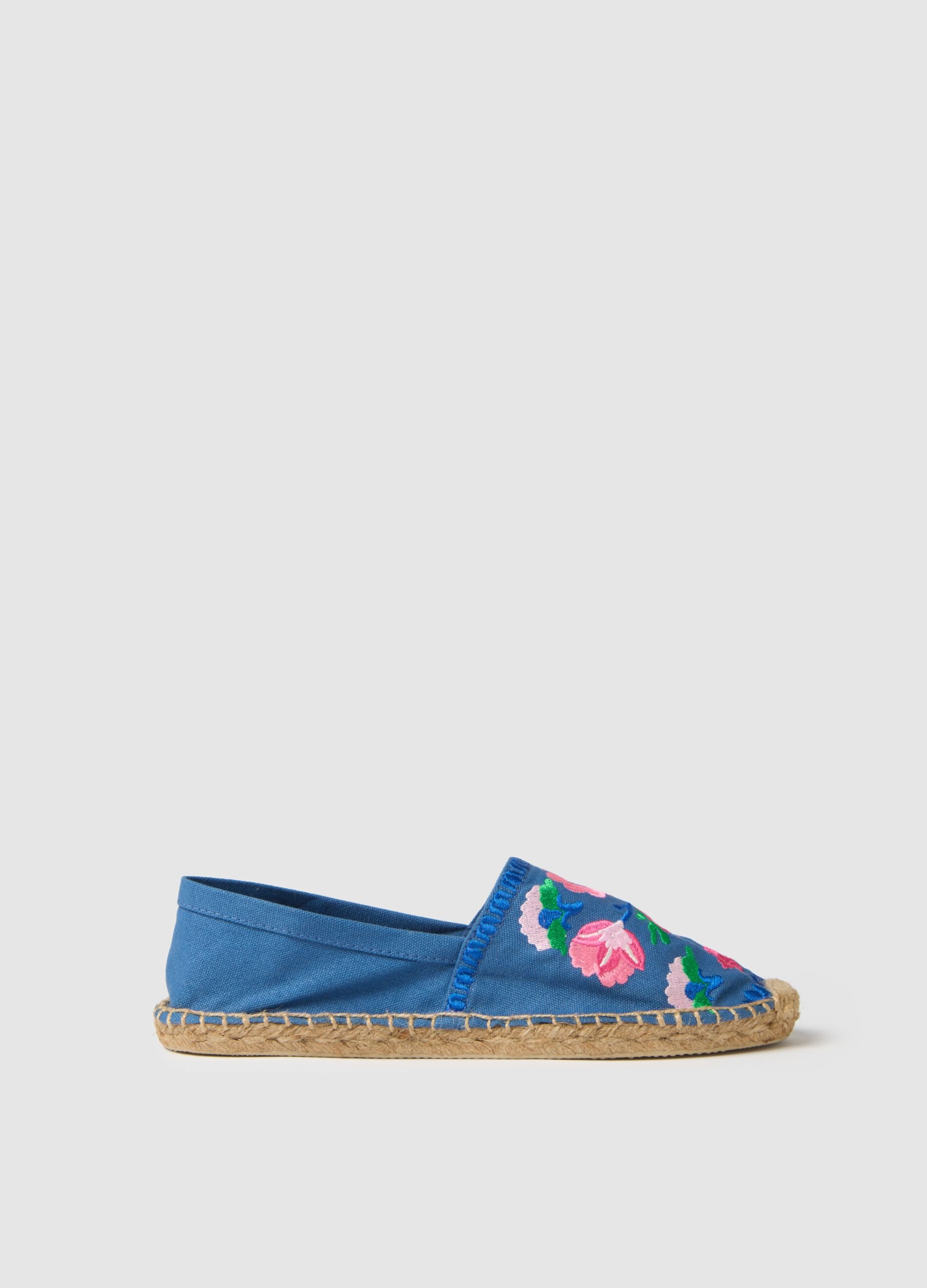 Women's multicolour cotton espadrilles with floral embroidery