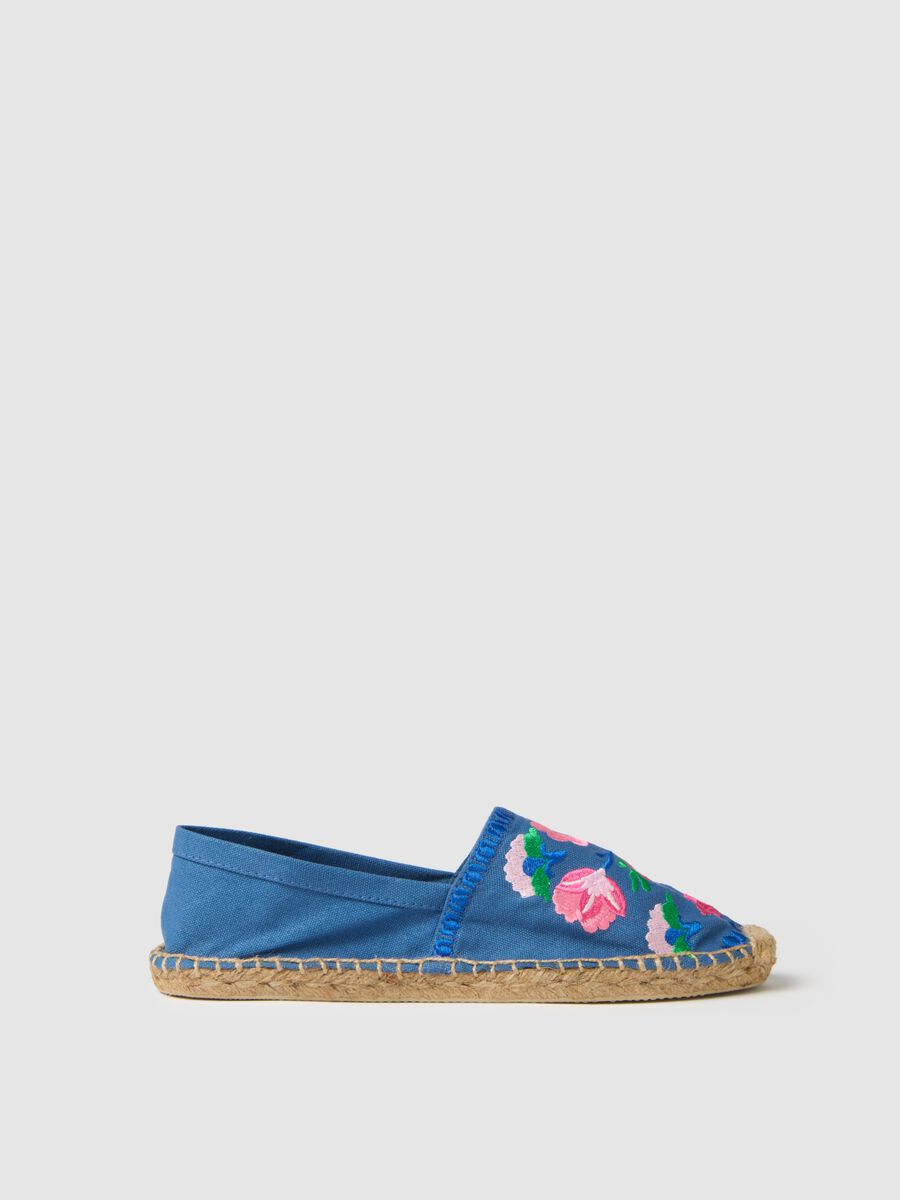 Women's multicolour cotton espadrilles with floral embroidery_0