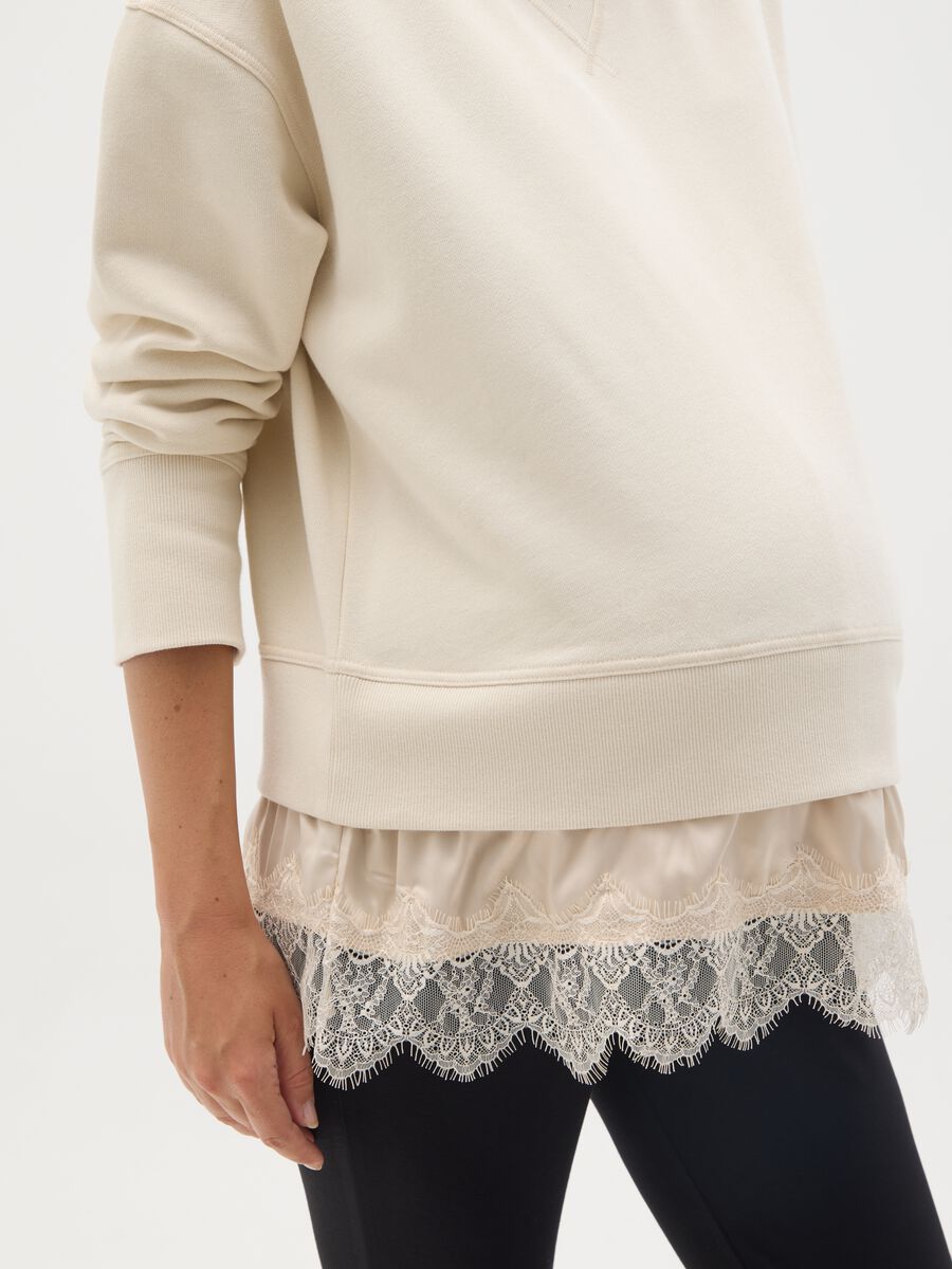 Cream maternity sweatshirt in cotton with lace hem_2