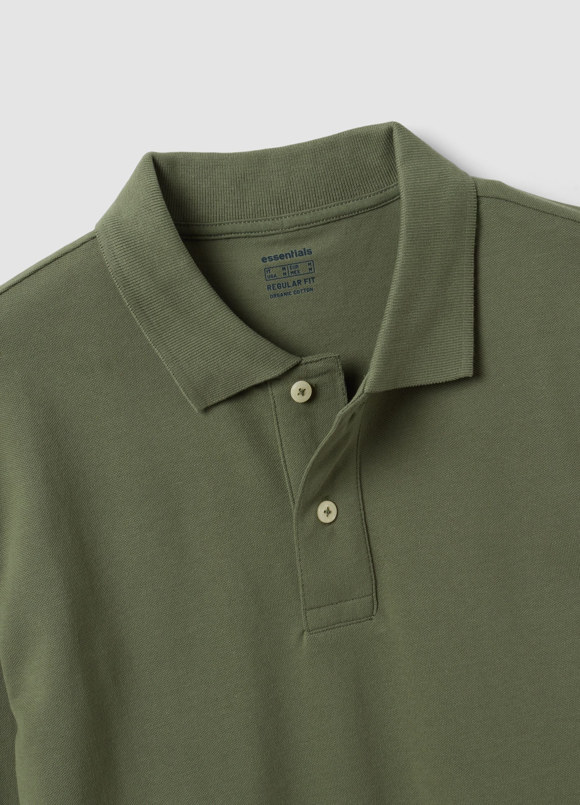Green long-sleeve organic cotton piqu&eacute; polo, regular fit