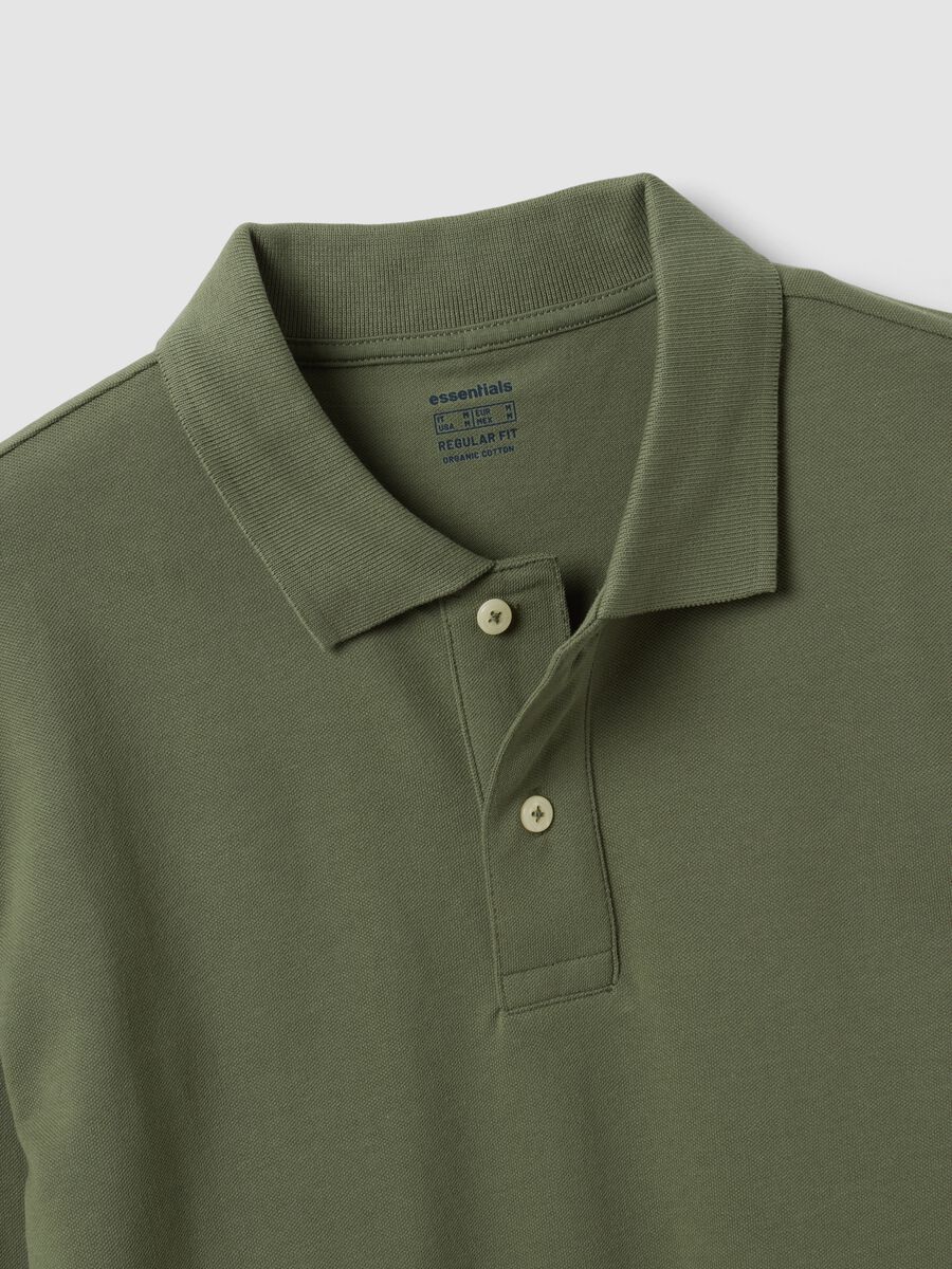 Polo verde in piquet di puro cotone organico a maniche lunghe regular fit_5