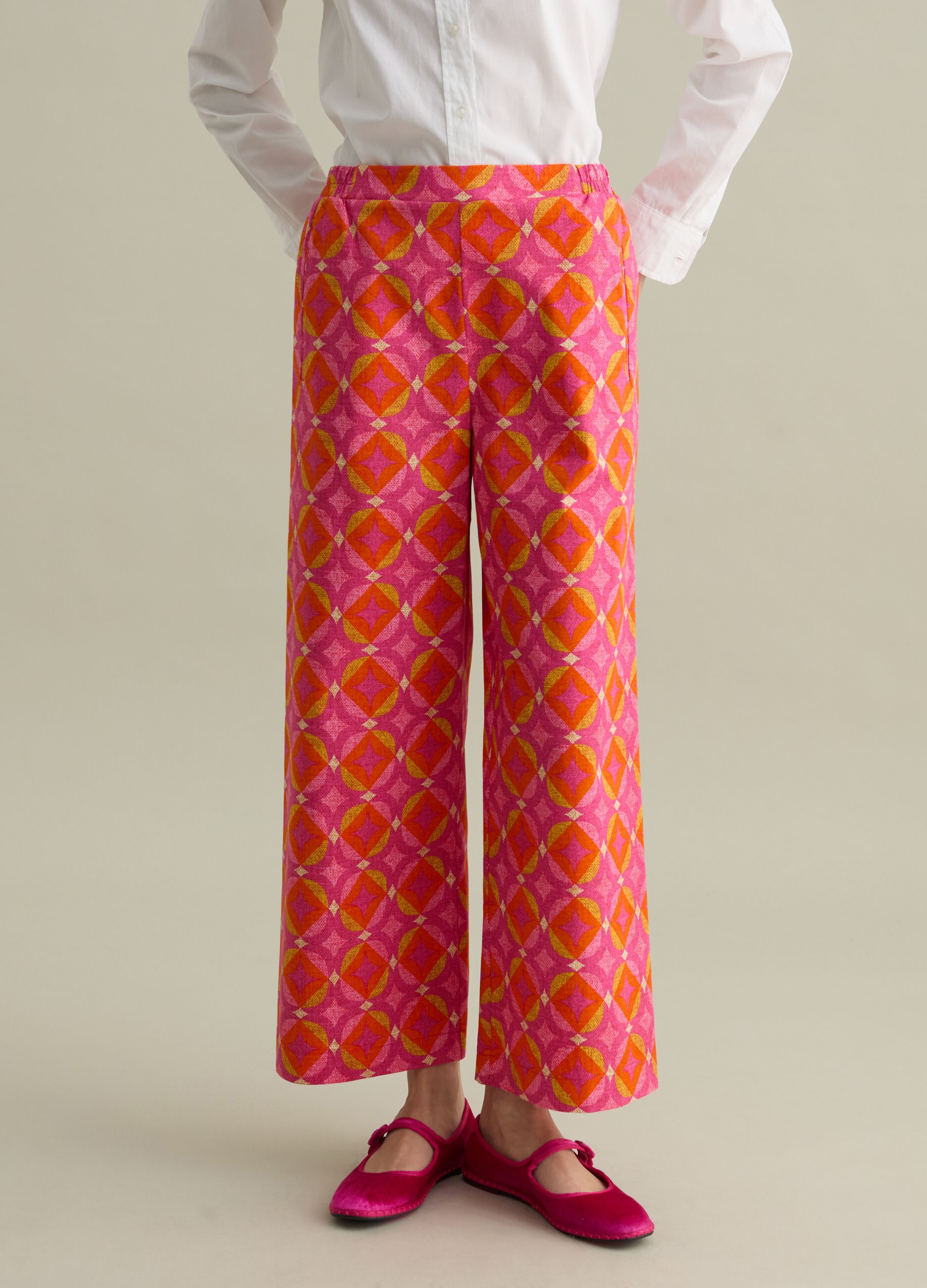 Pantalone a gamba larga stampa all-over