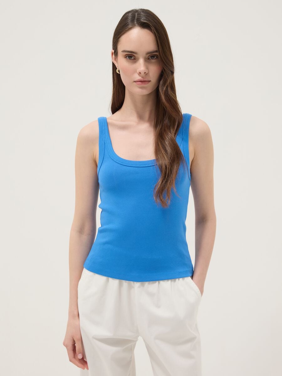 Blue fitted stretch cotton vest top_3