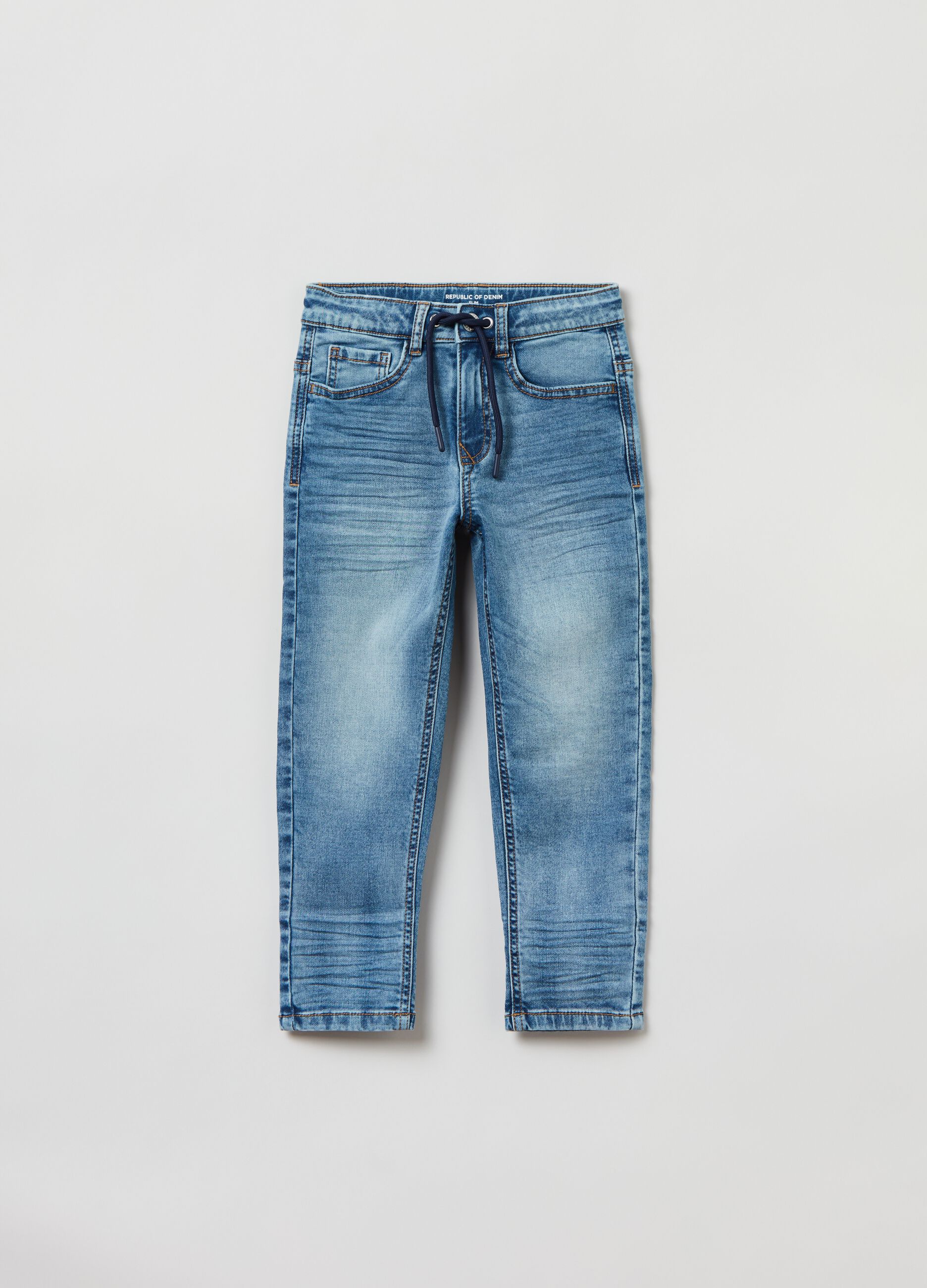 Jeans slim fit cinque tasche con coulisse_0