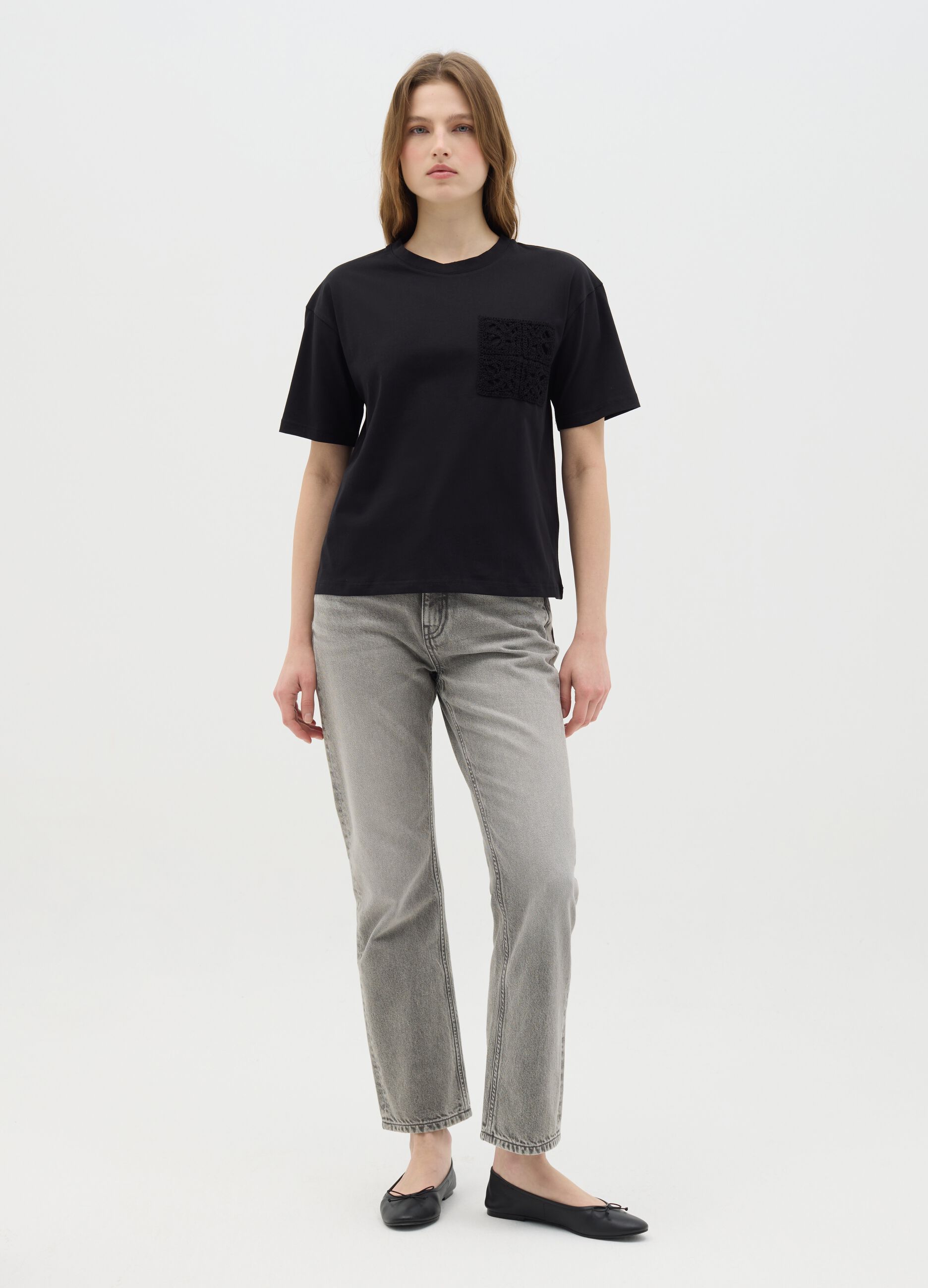 Black short sleeve cotton T-shirt by Ovs