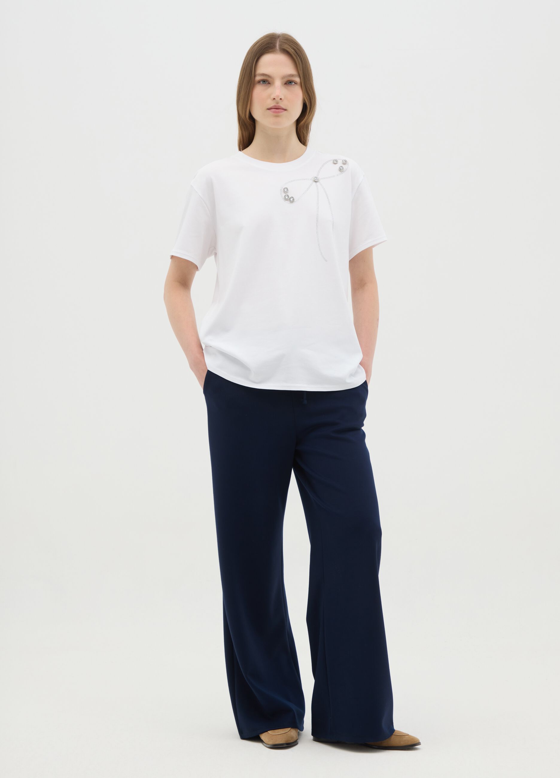 Women's Blue Viscose Blend Trousers – Regular Fit