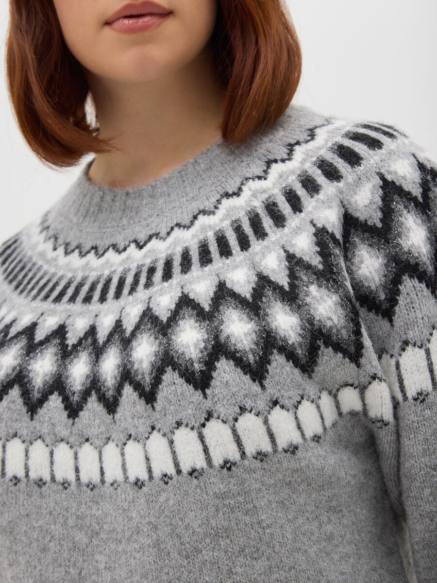 Grey regular fit sweater with jacquard pattern_4