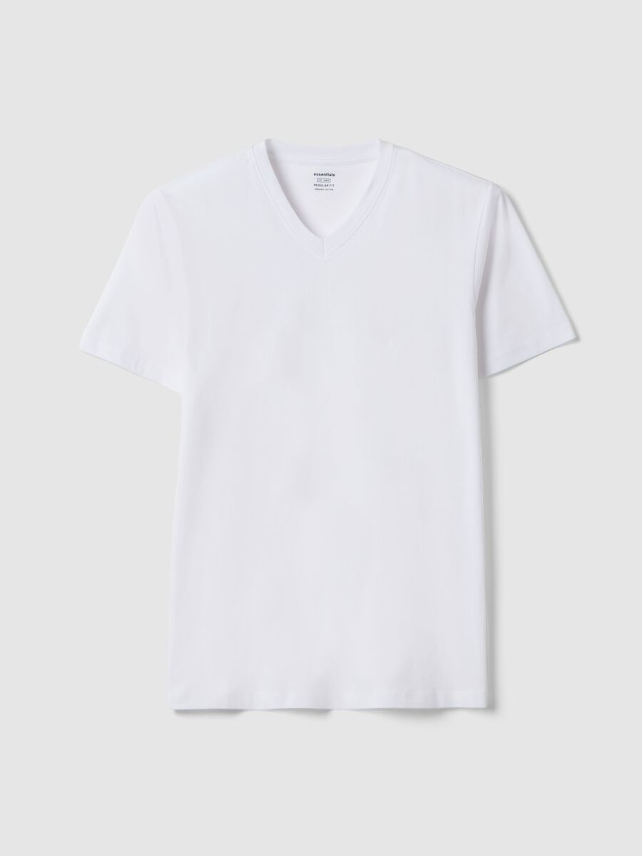 T-shirt in puro cotone bianco regular fit con scollo a V_4