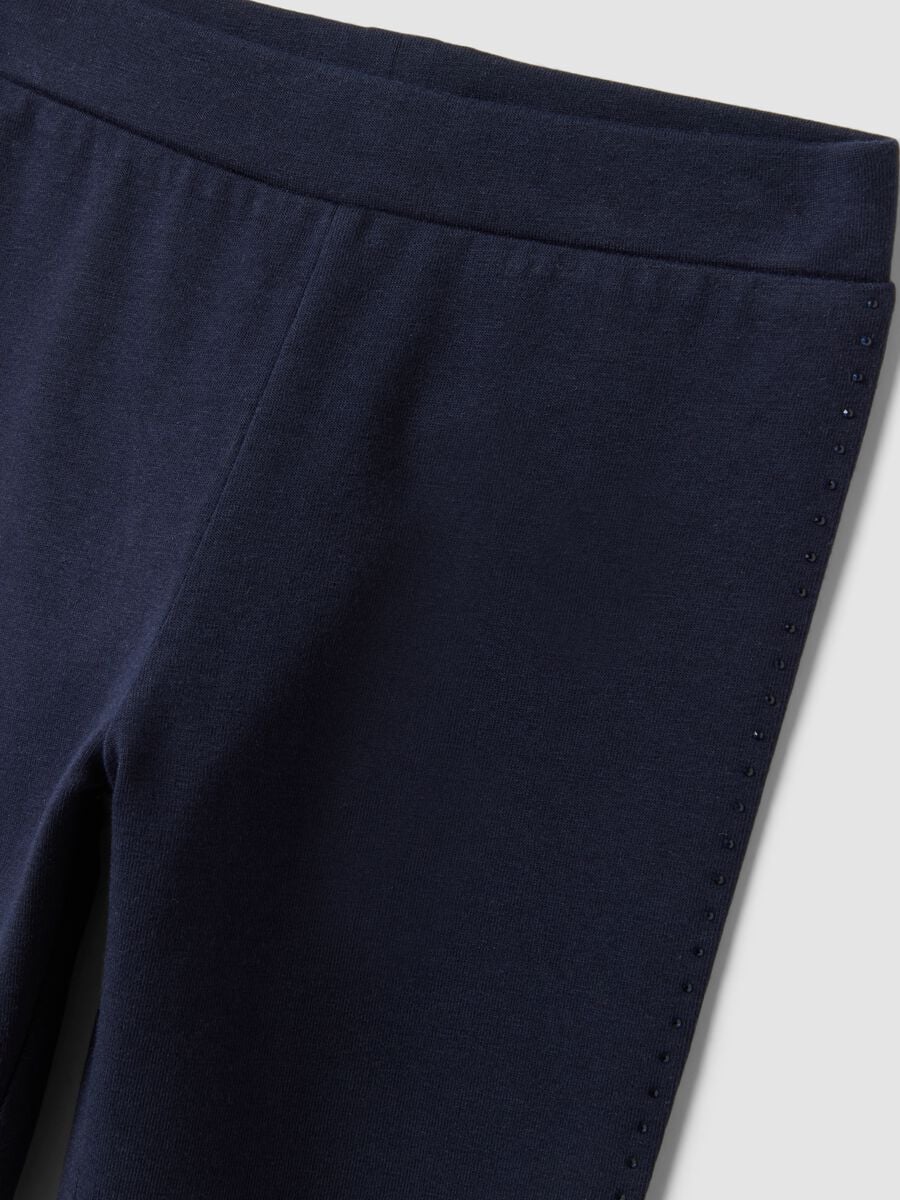Leggings blu in cotone organico elasticizzato con strass per bambina_2