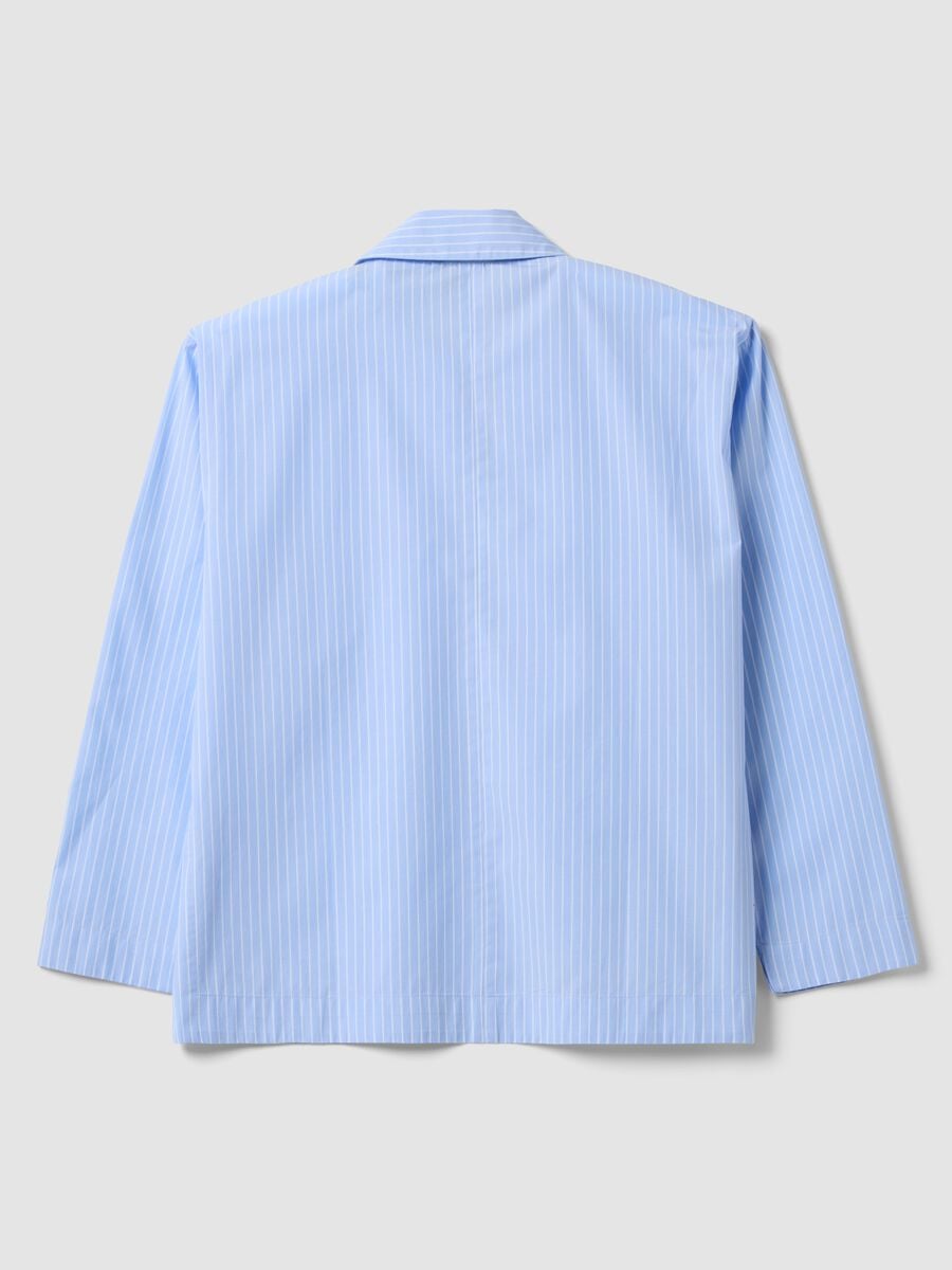 Camicia azzurra a righe in popeline di puro cotone con scollo a V_6