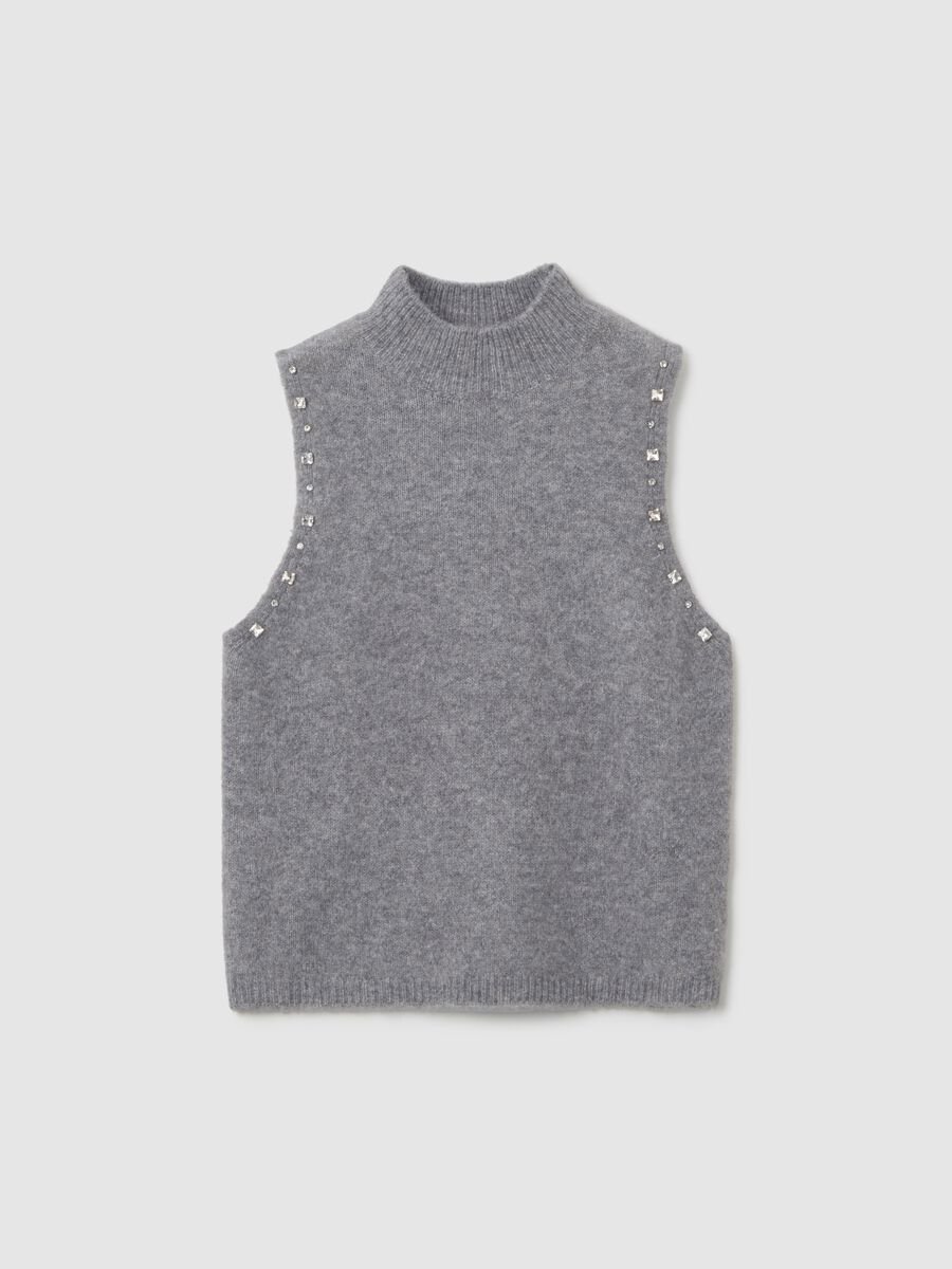 Grey regular fit sleeveless turtleneck top_4