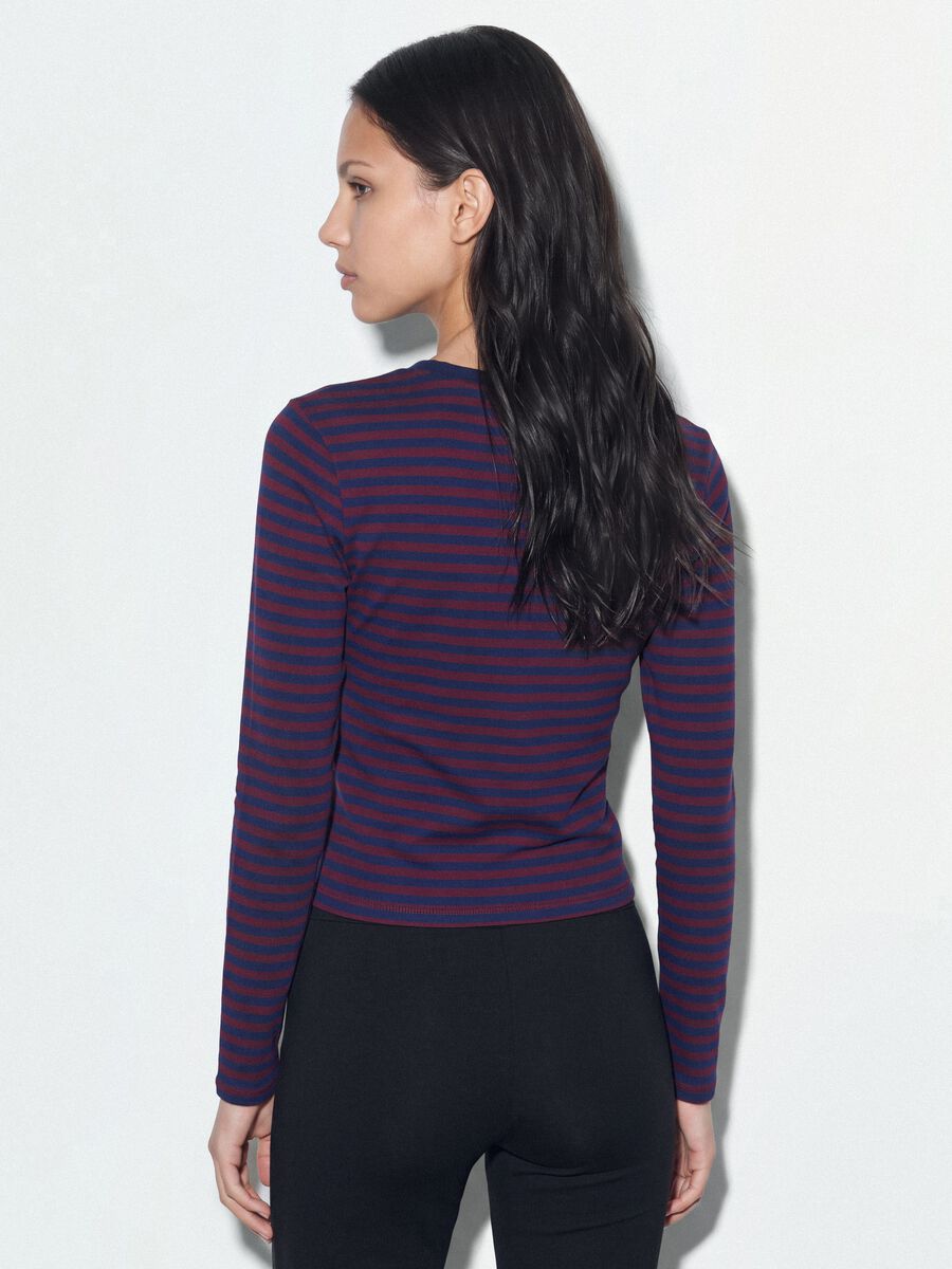 Purple striped pure cotton crew-neck T-shirt_3