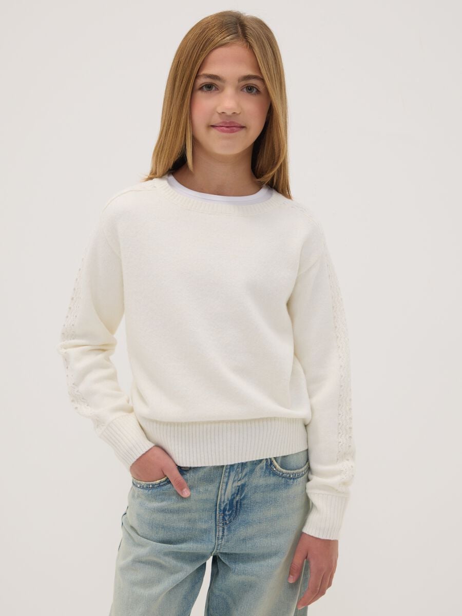 Maglia bianca girocollo in misto lana elasticizzata_1