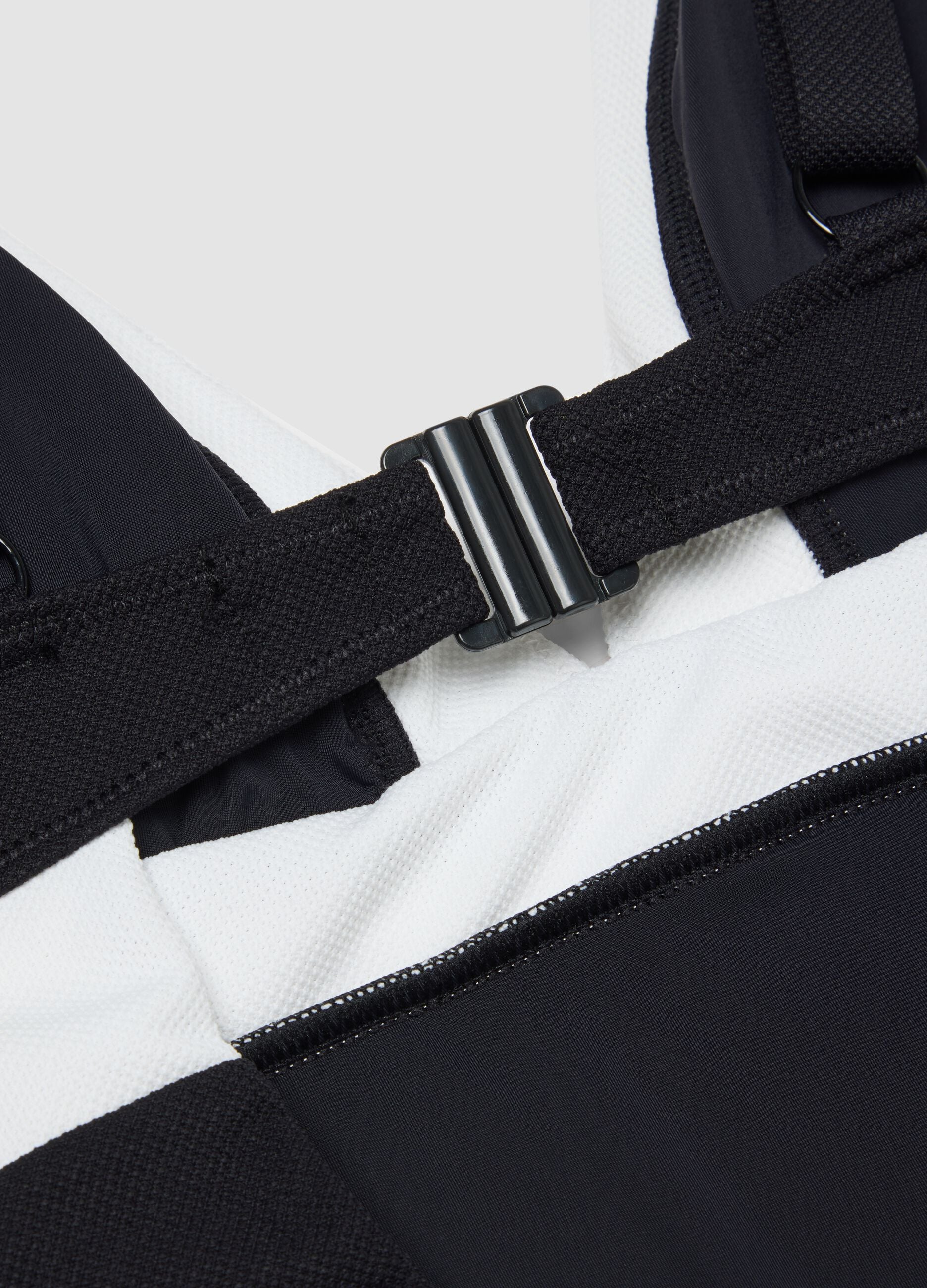 Black stretch fabric swimsuit with V-neck
