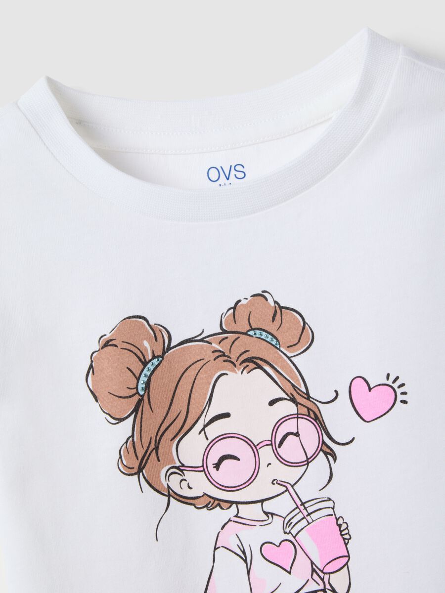 White Pure Cotton Girls' T-Shirt Regular Fit with Print_2