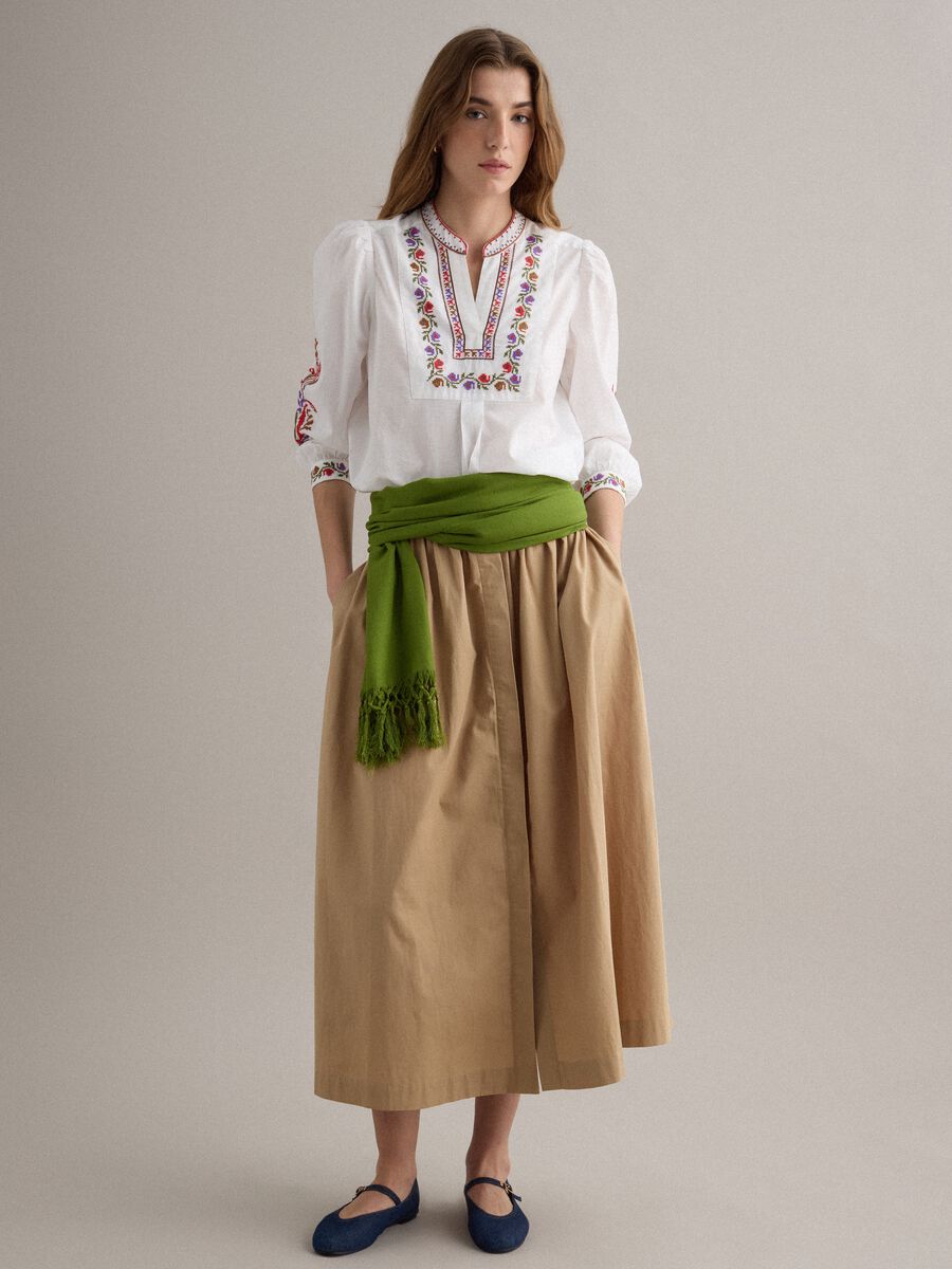 Beige long skirt in pure cotton_0