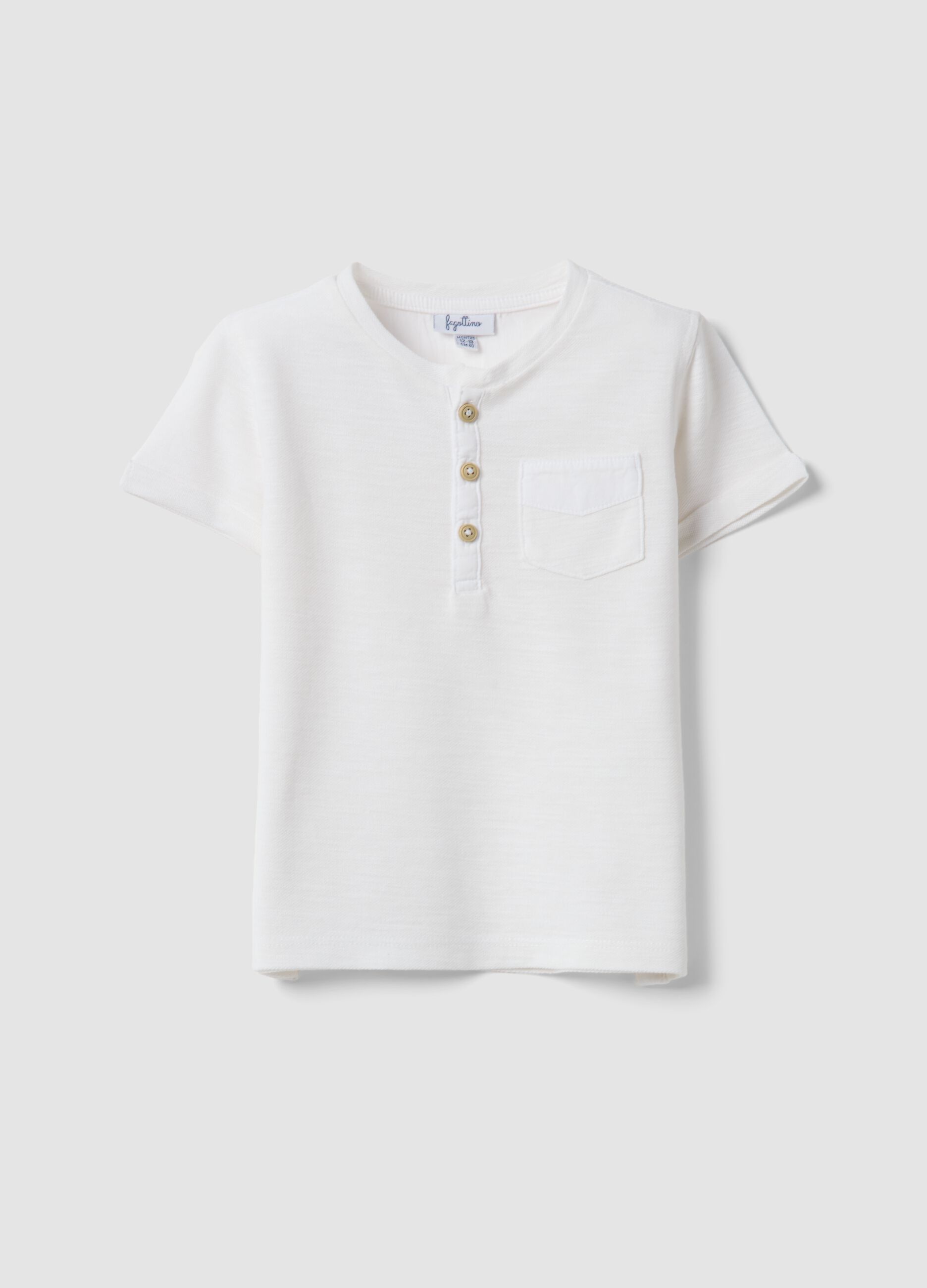 White pure cotton boys' t-shirt with regular fit and pocket