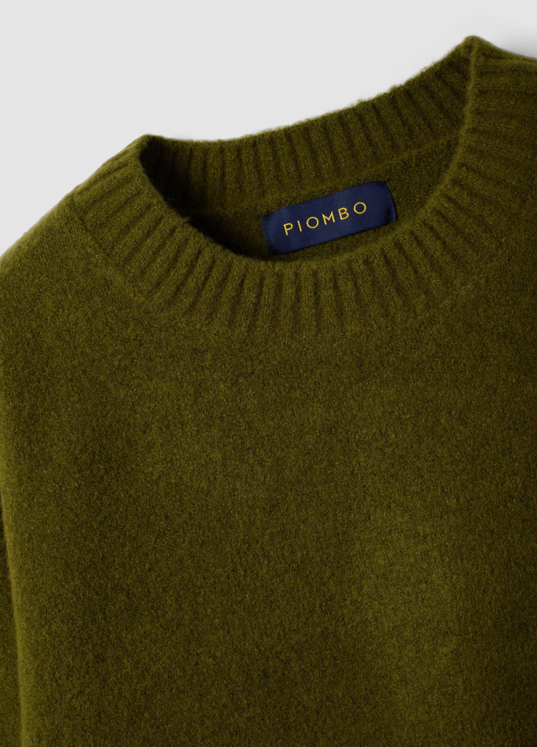 Olive green stretch wool crew-neck jumper