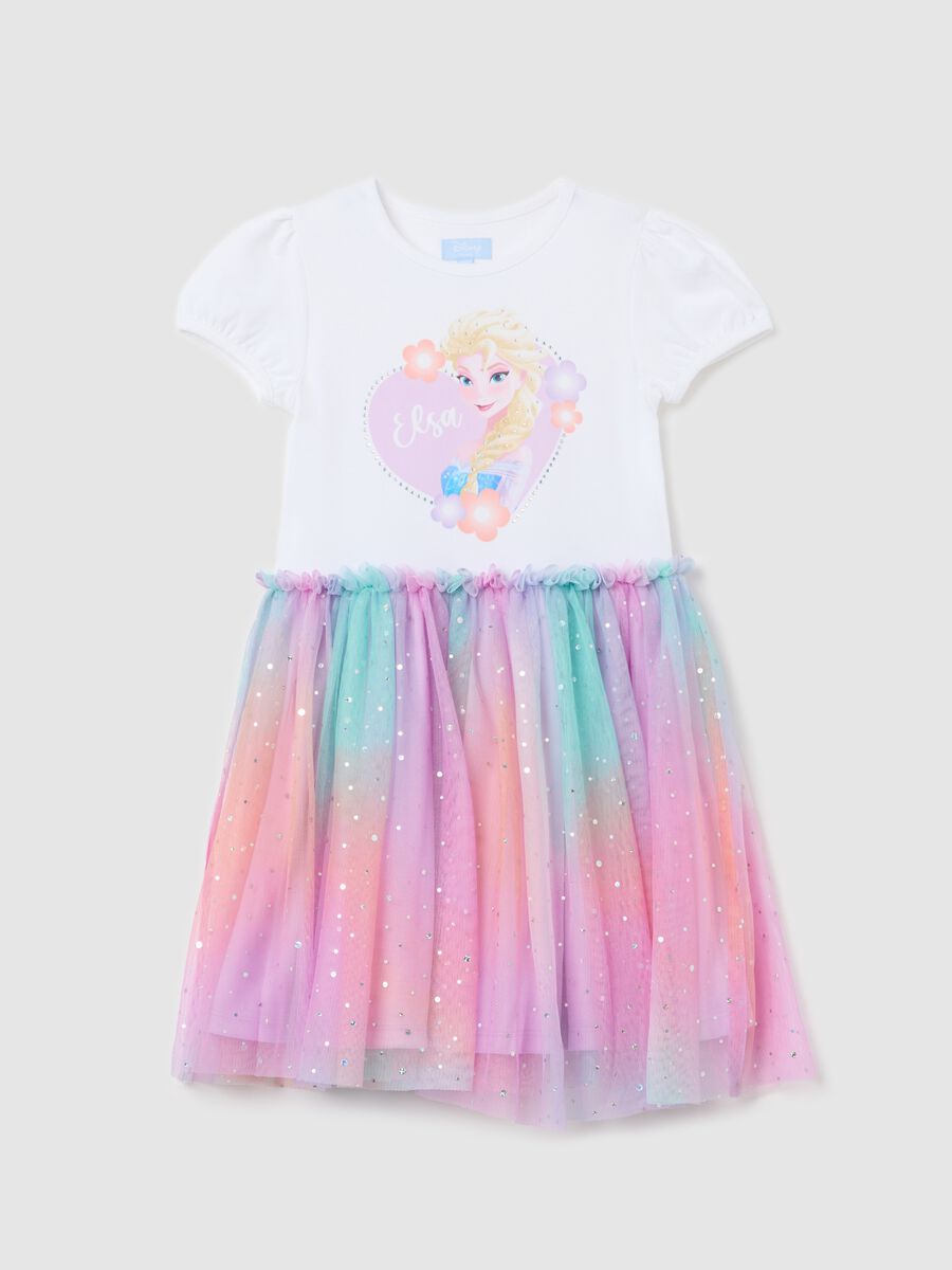 White and purple dress with skirt in tulle and Elsa print_0