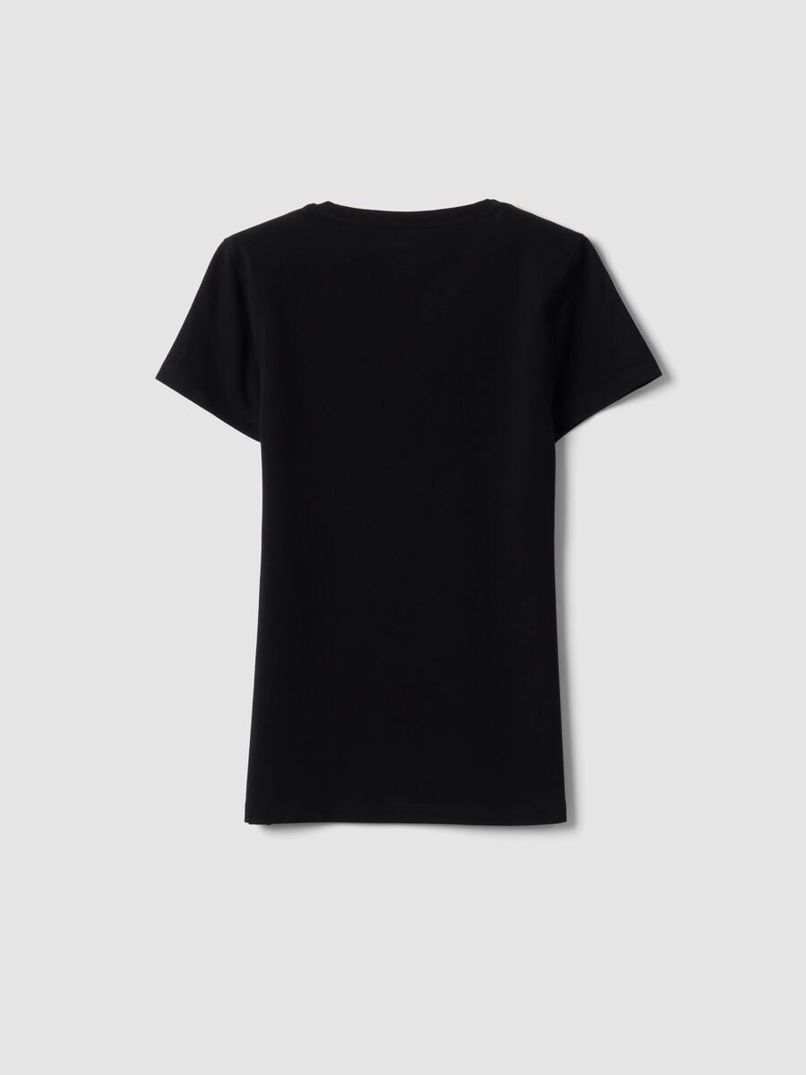 T-shirt nera a maniche corte in cotone organico elasticizzato girocollo_6