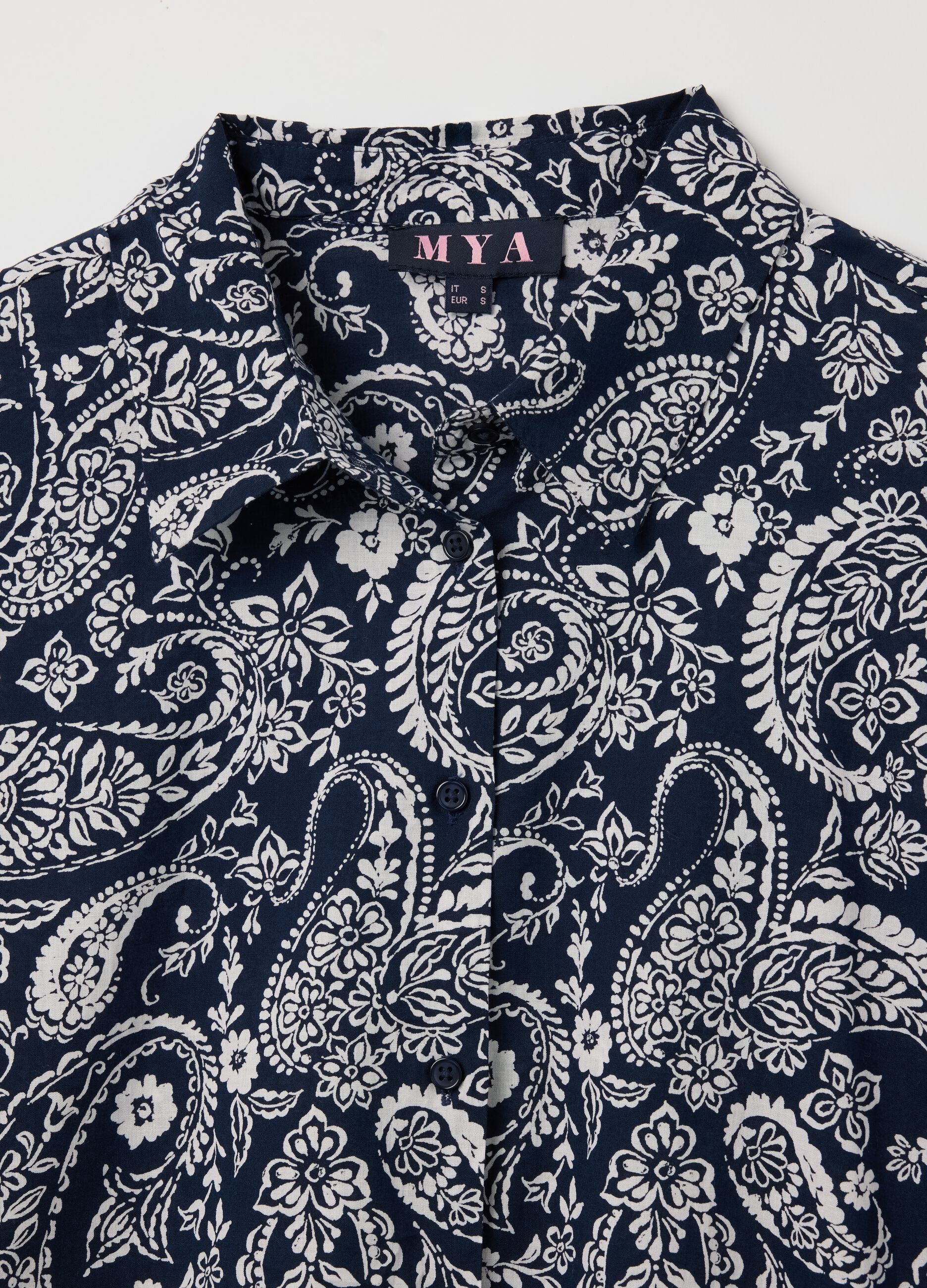 Blue paisley patterned cotton shirt