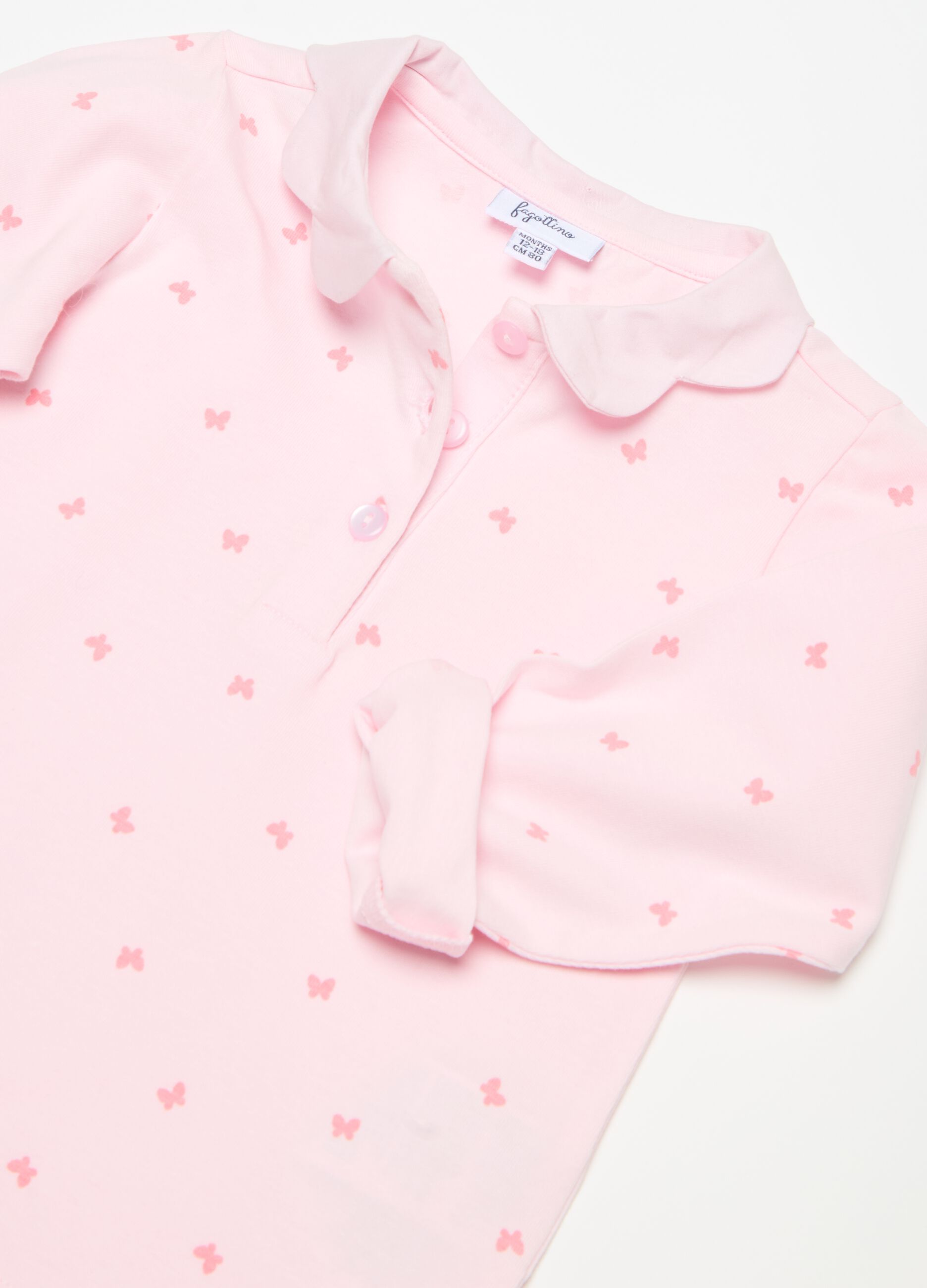 Polo shirt with wavy collar and butterflies print