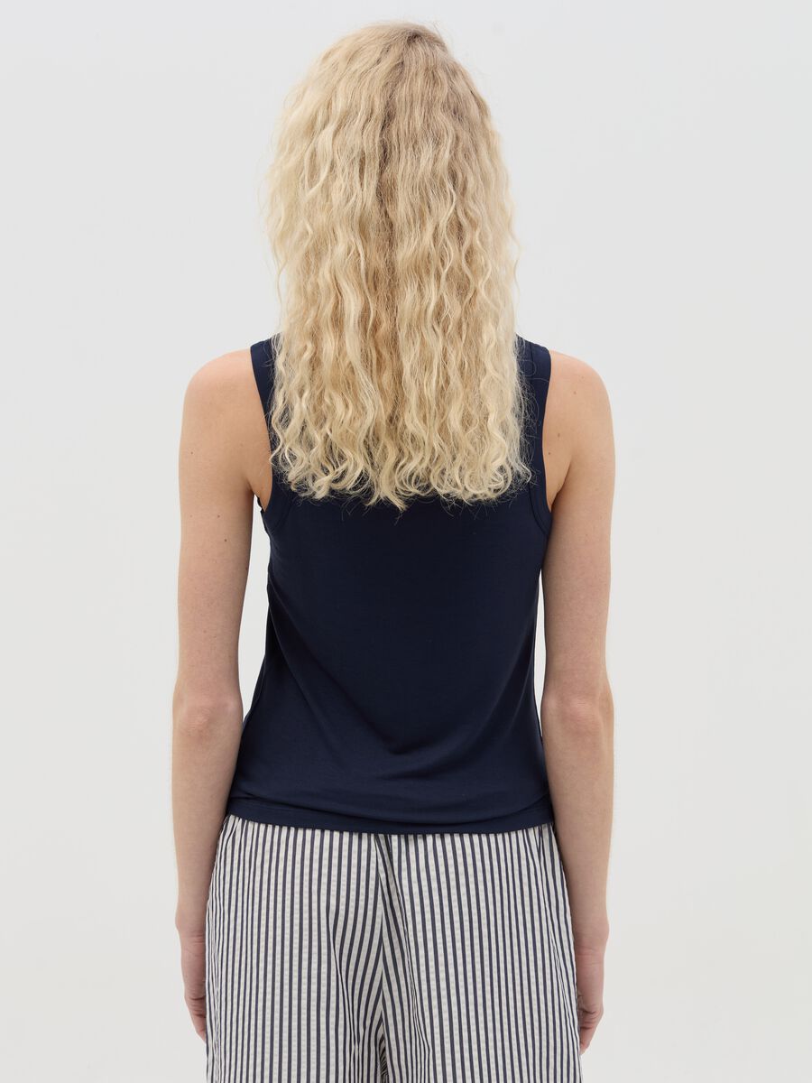 Basic blue tank top in stretch viscose_3