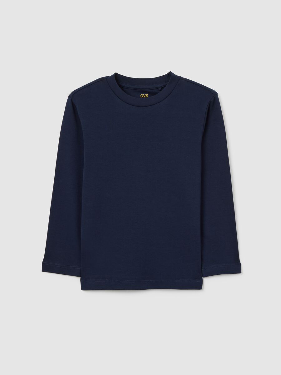 Long-sleeve blue cotton top for kids with regular fit_0