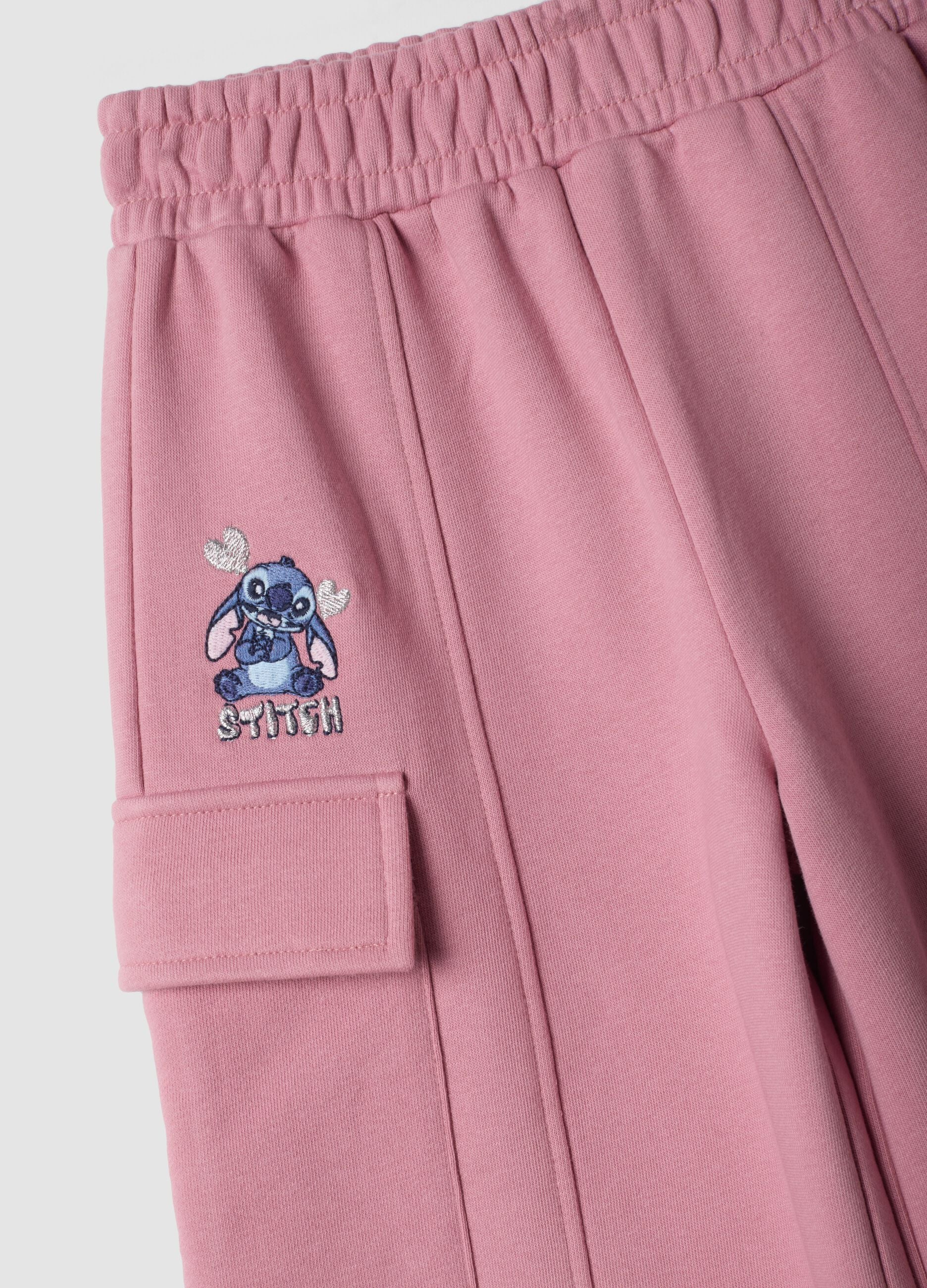 Pink cotton-blend cargo trousers with Lilo & Stitch theme