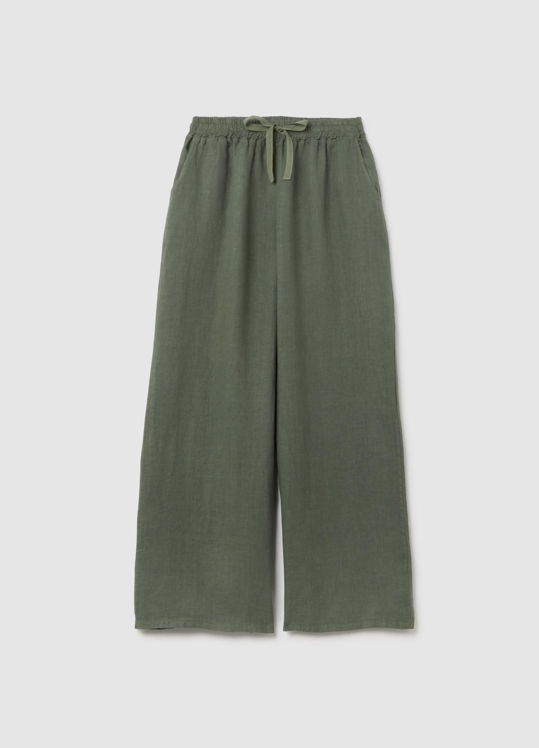 Women's green pure linen trousers regular fit