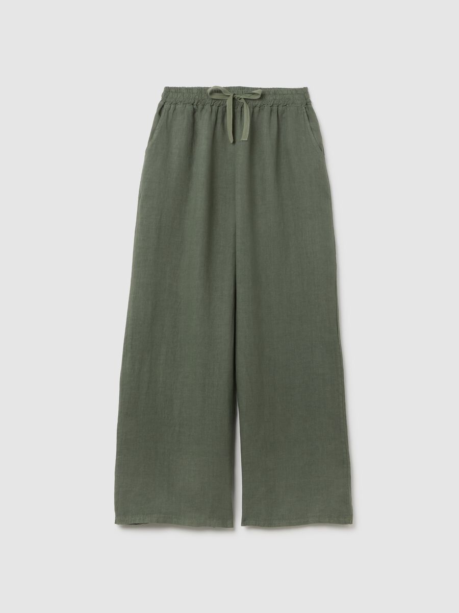 Women's green pure linen trousers regular fit_4