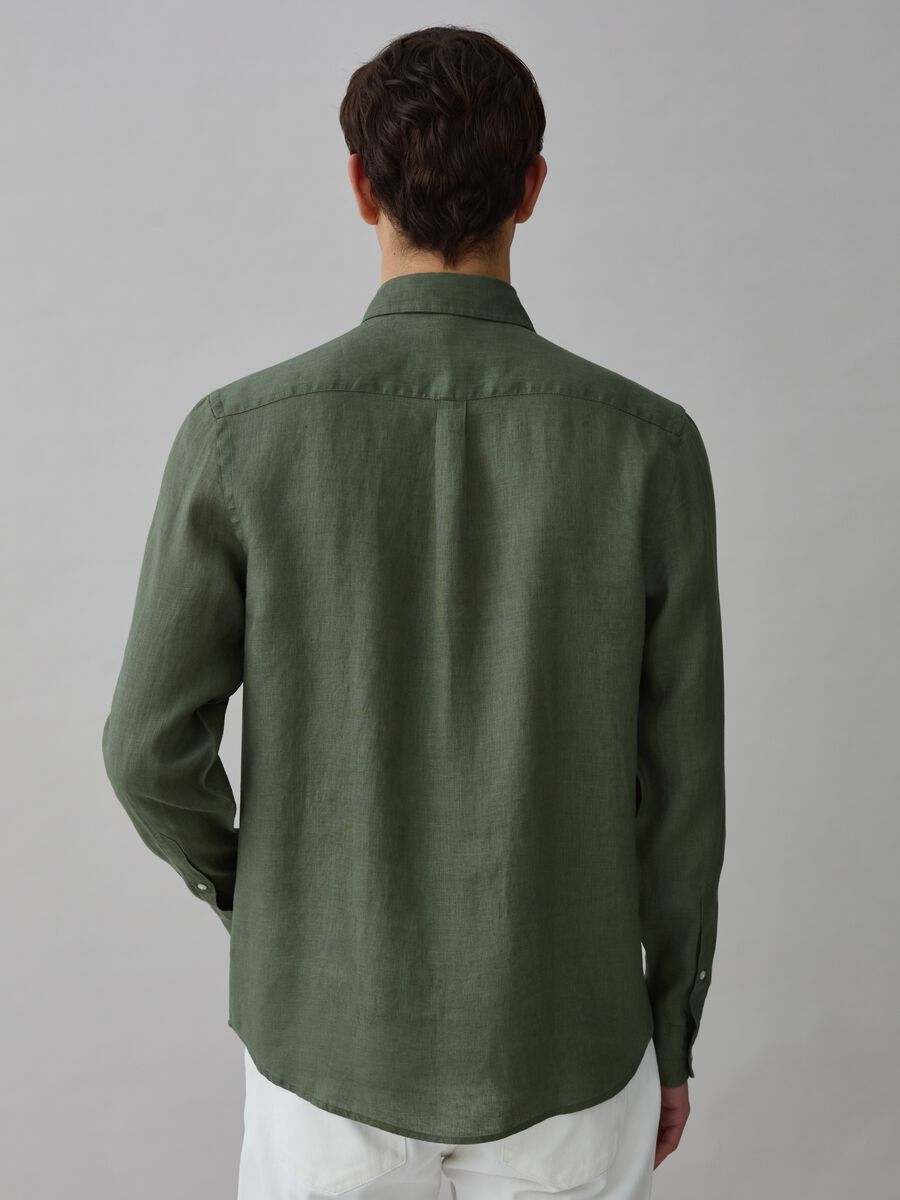 Camicia regular fit in lino con tasca_2