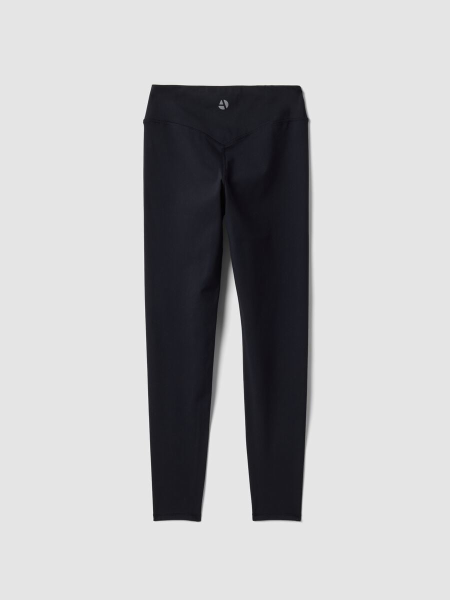Leggings neri in tessuto elasticizzato a vita alta_6