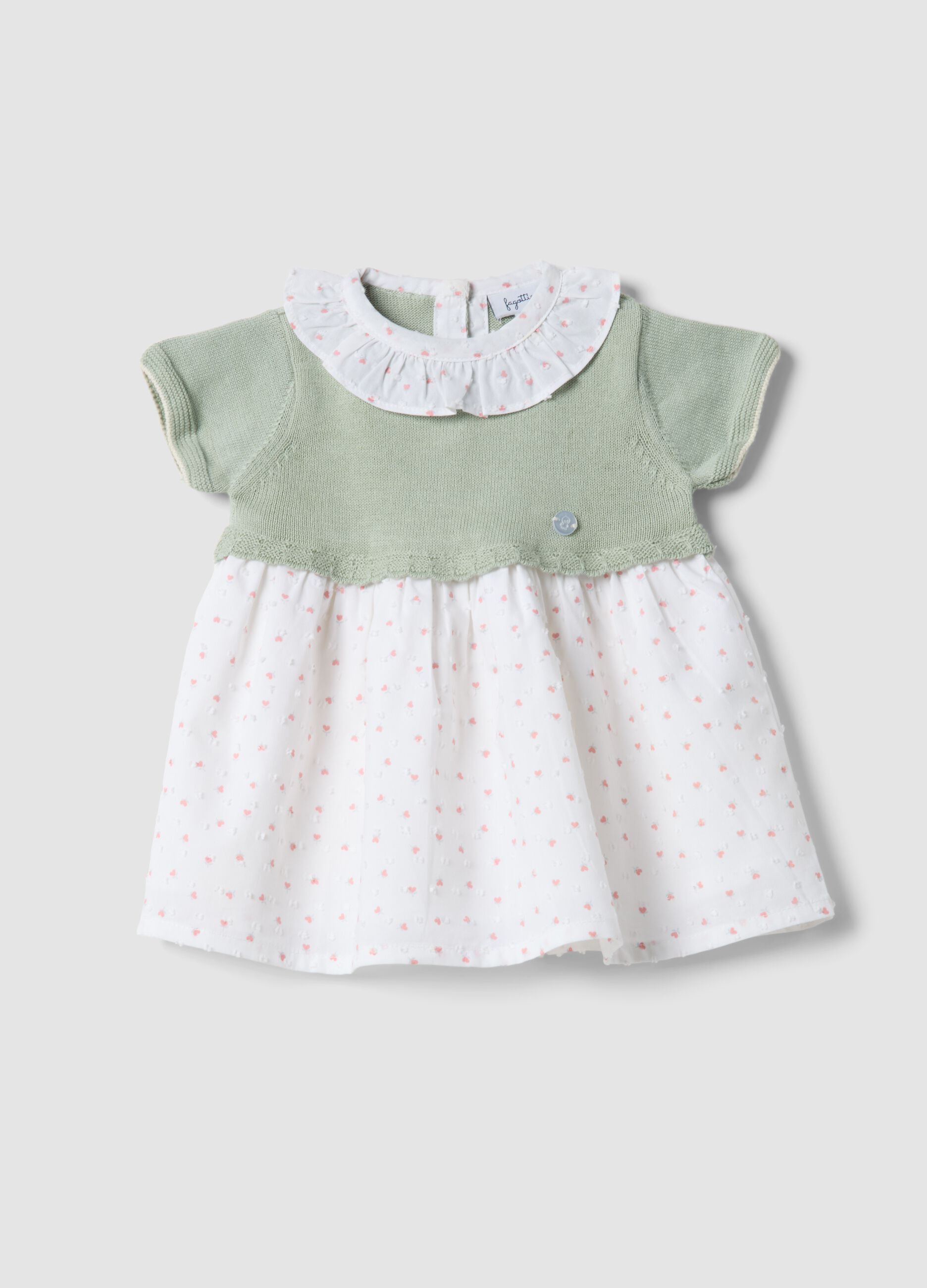 Baby girl's multicolour pure cotton dress with ruffle collar