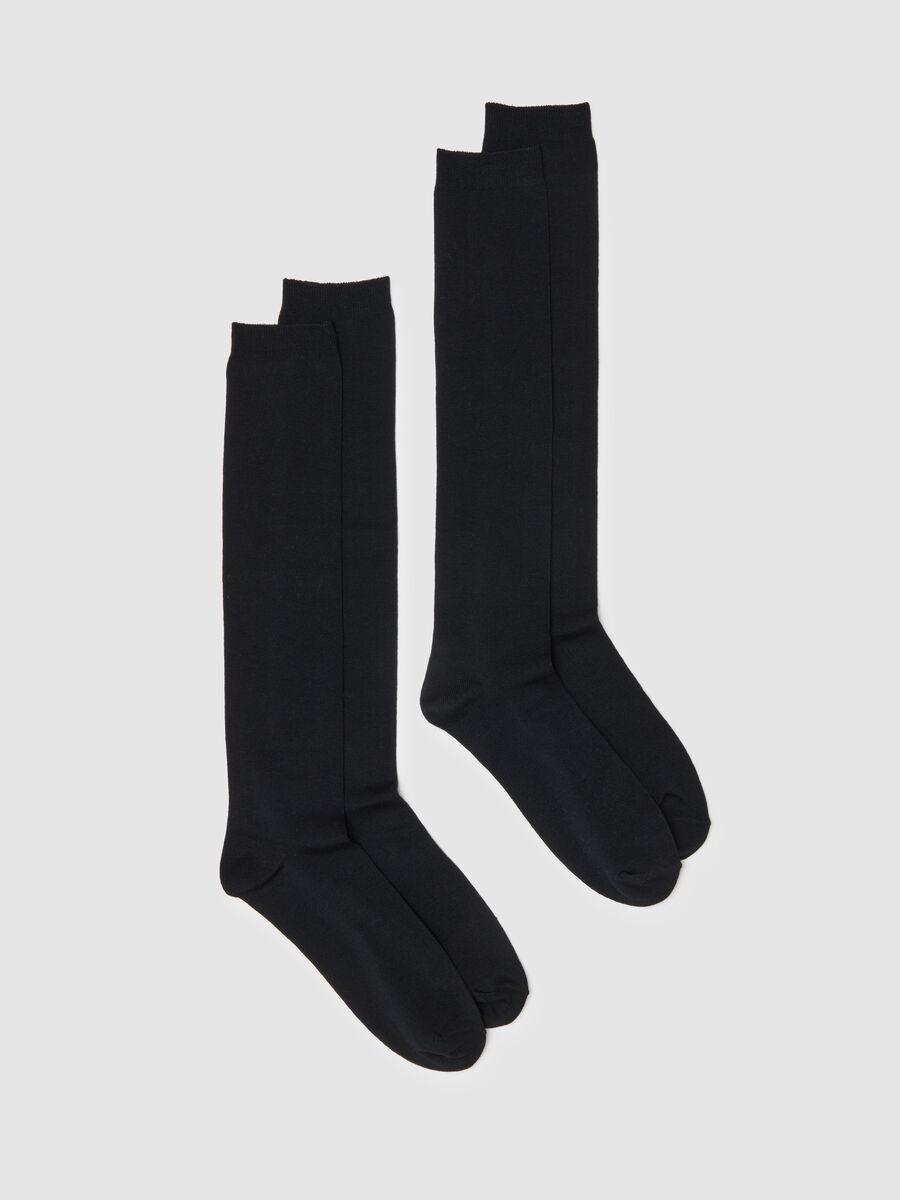 Two-Pack Long Black Cotton Stretch Socks_0