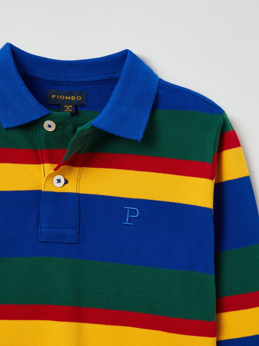 Polo in cotone a righe con ricamo_5