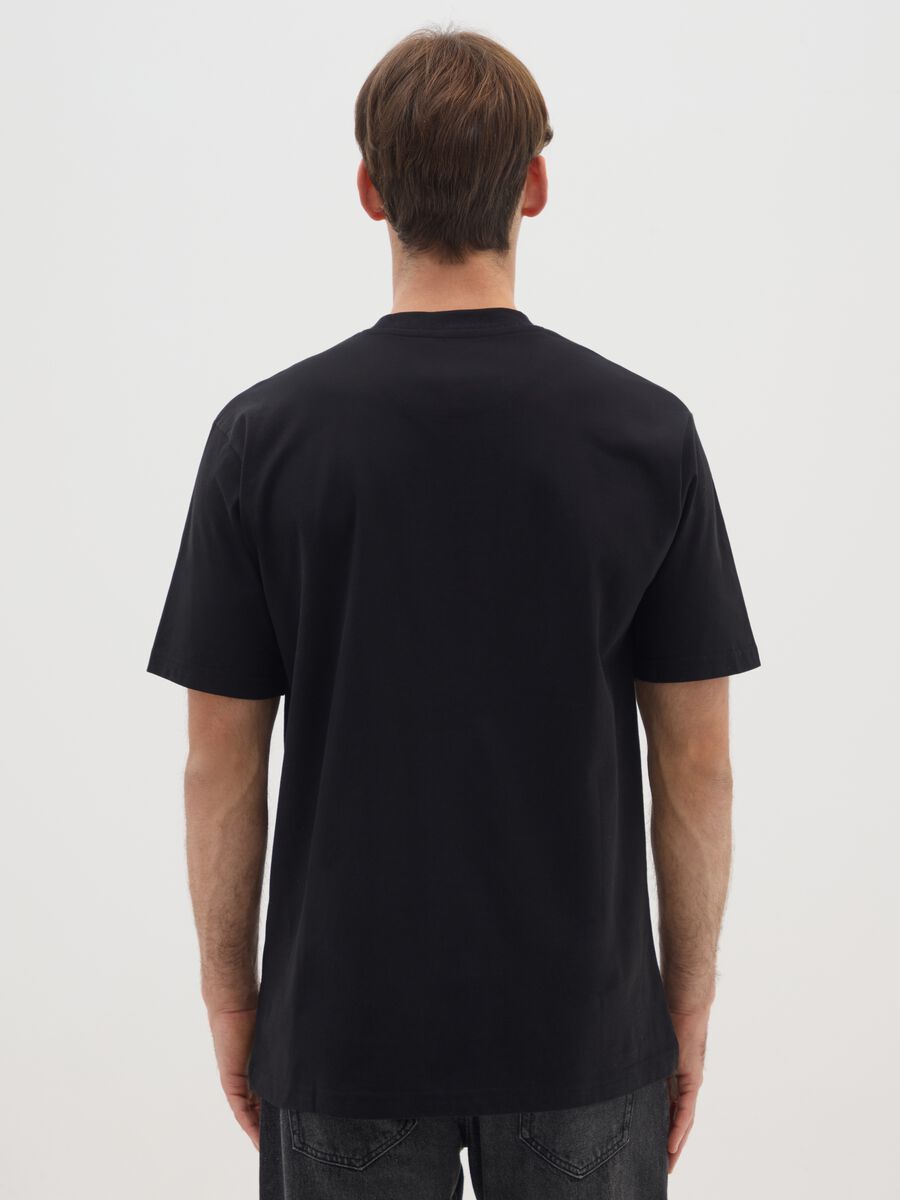 Pure black cotton t-shirt with spider print_2