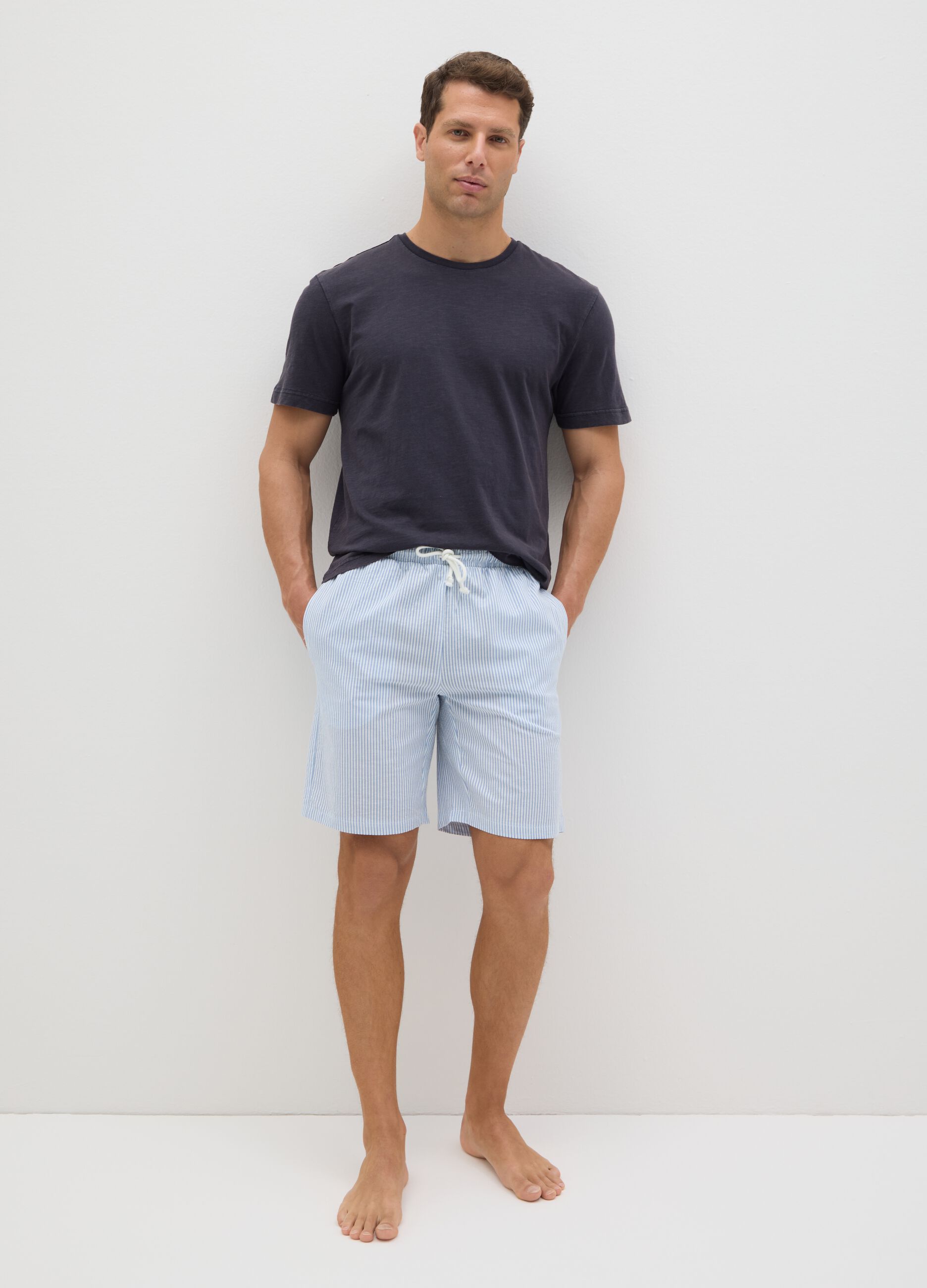 Men's multicolour pure cotton shorts, regular fit with drawstring