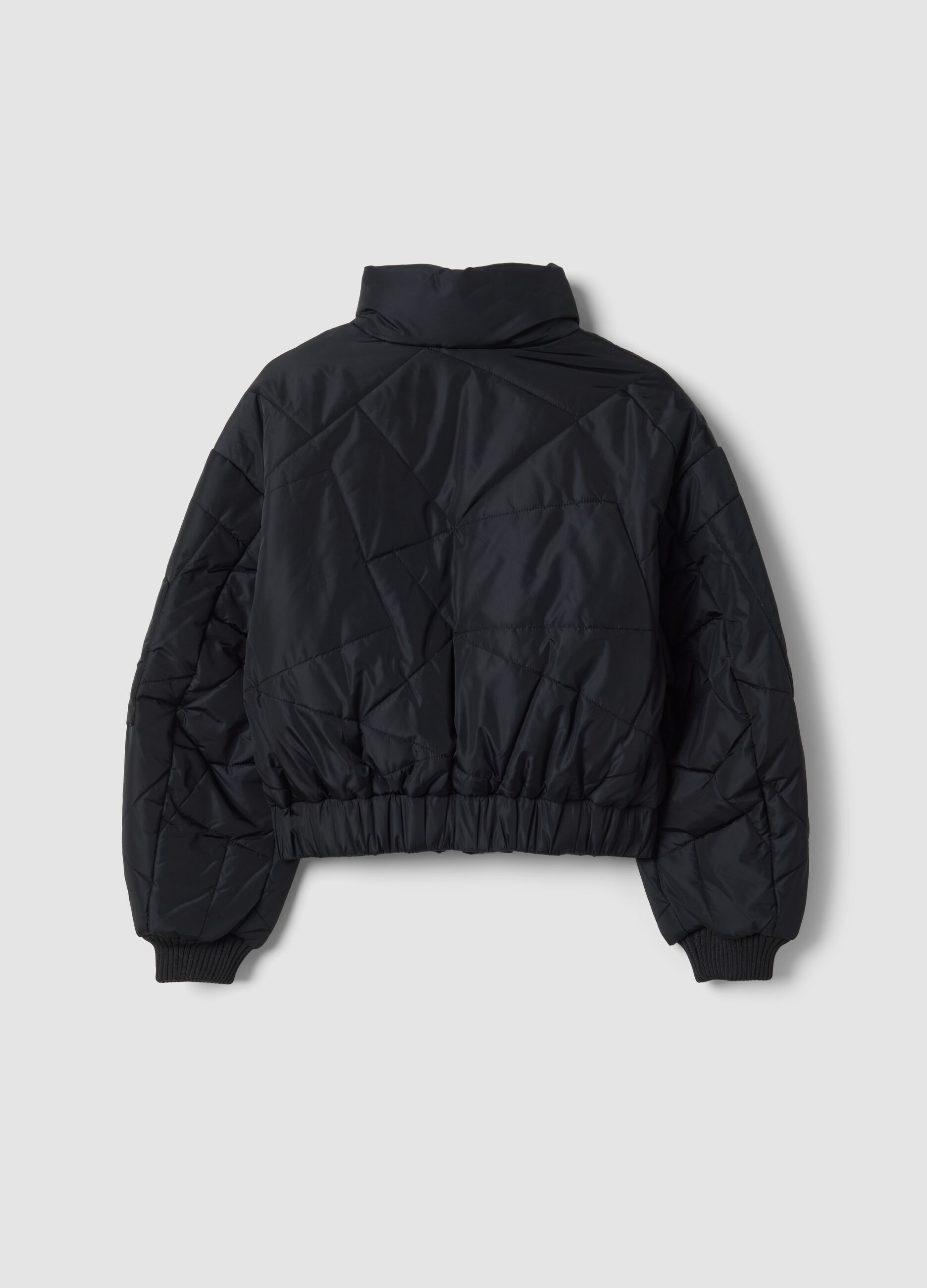 Black padded jacket with zip and high neck