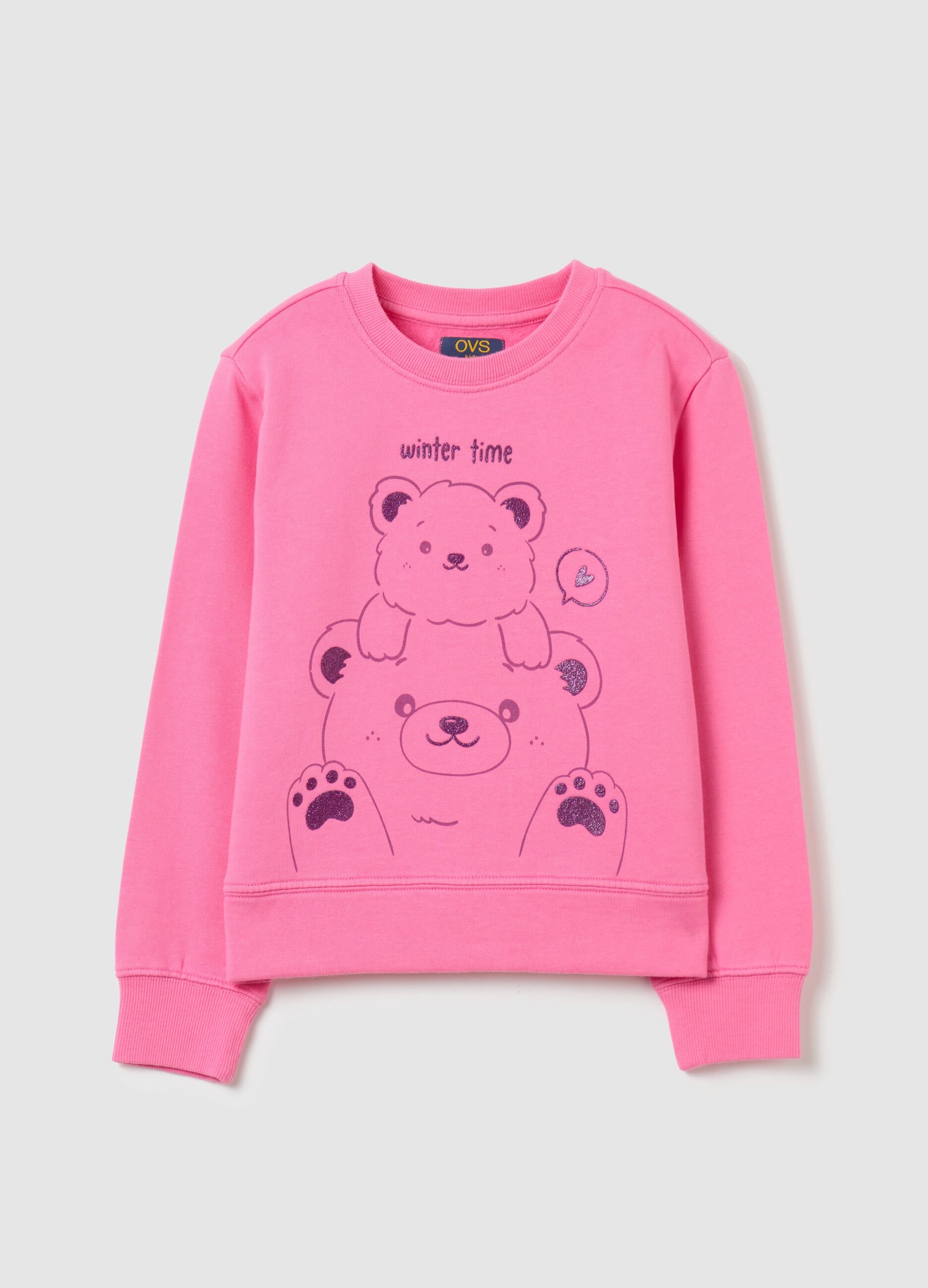 Sweatshirt with round neck and glitter print