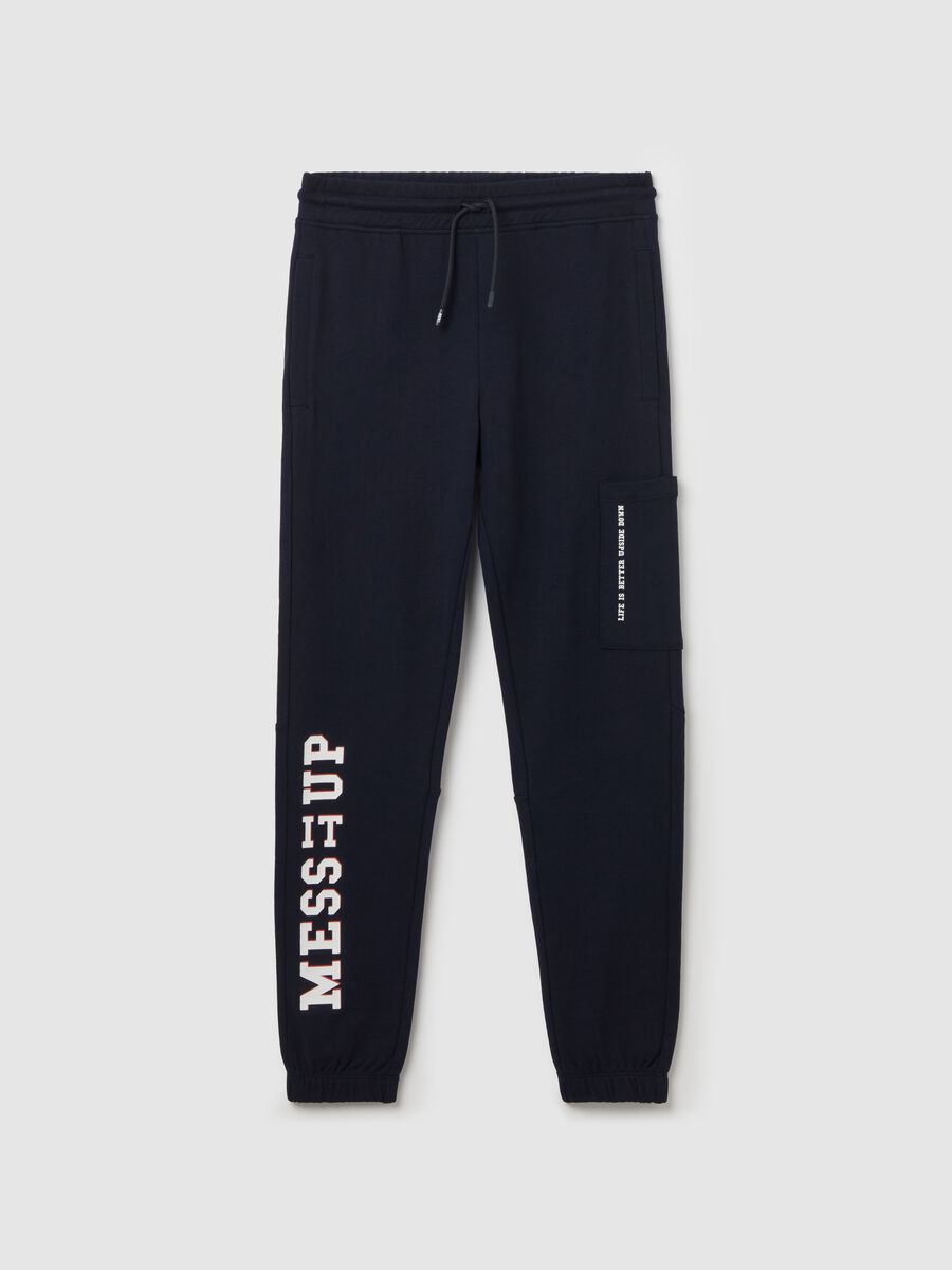 Fleece joggers with drawstring and print_0