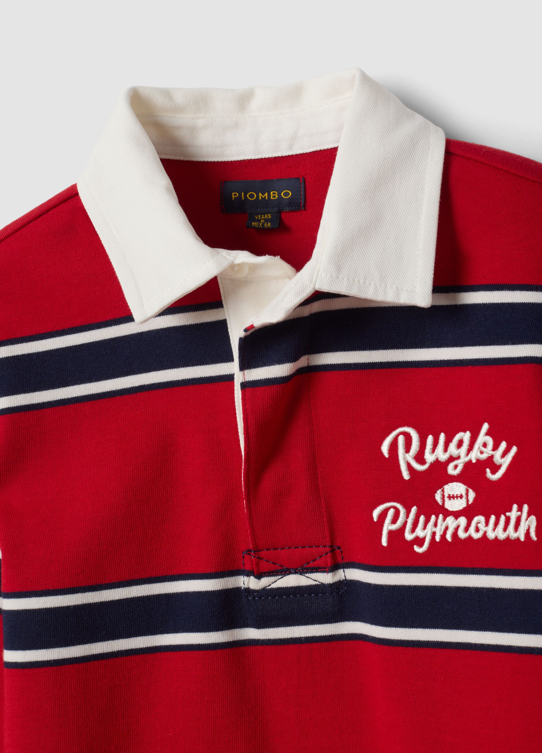 Polo rugby rossa in puro cotone a righe regular fit per bambino