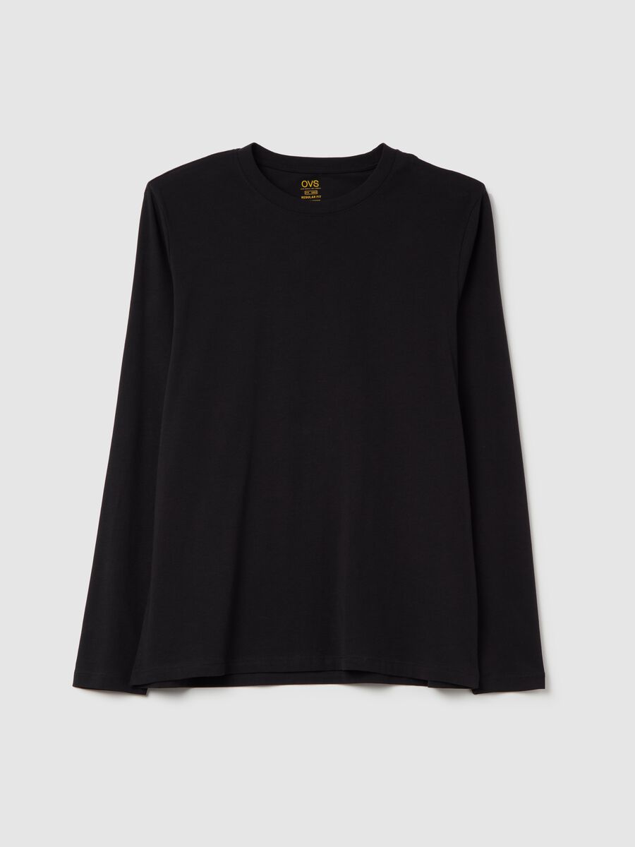 T-shirt with round neck and long sleeves in cotton_4